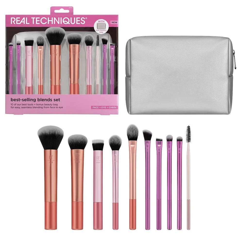 Real Techniques Blends Set, 10-Piece Makeup Brush Collection with Beauty Bag