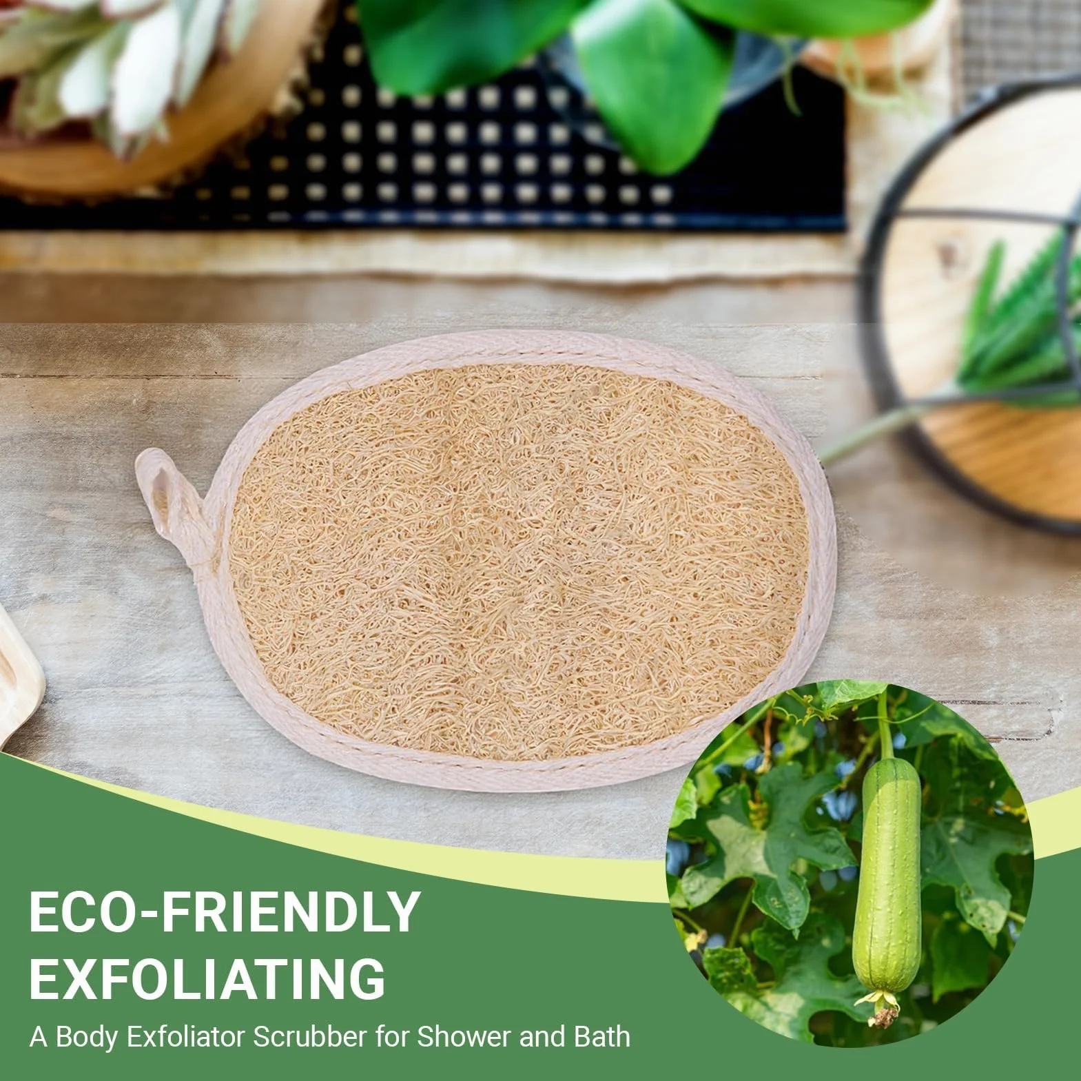 Esponjas exfoliantes de lufa natural para baño y ducha, pack de 4, 14,5 x 10 cm, respaldo de algodón