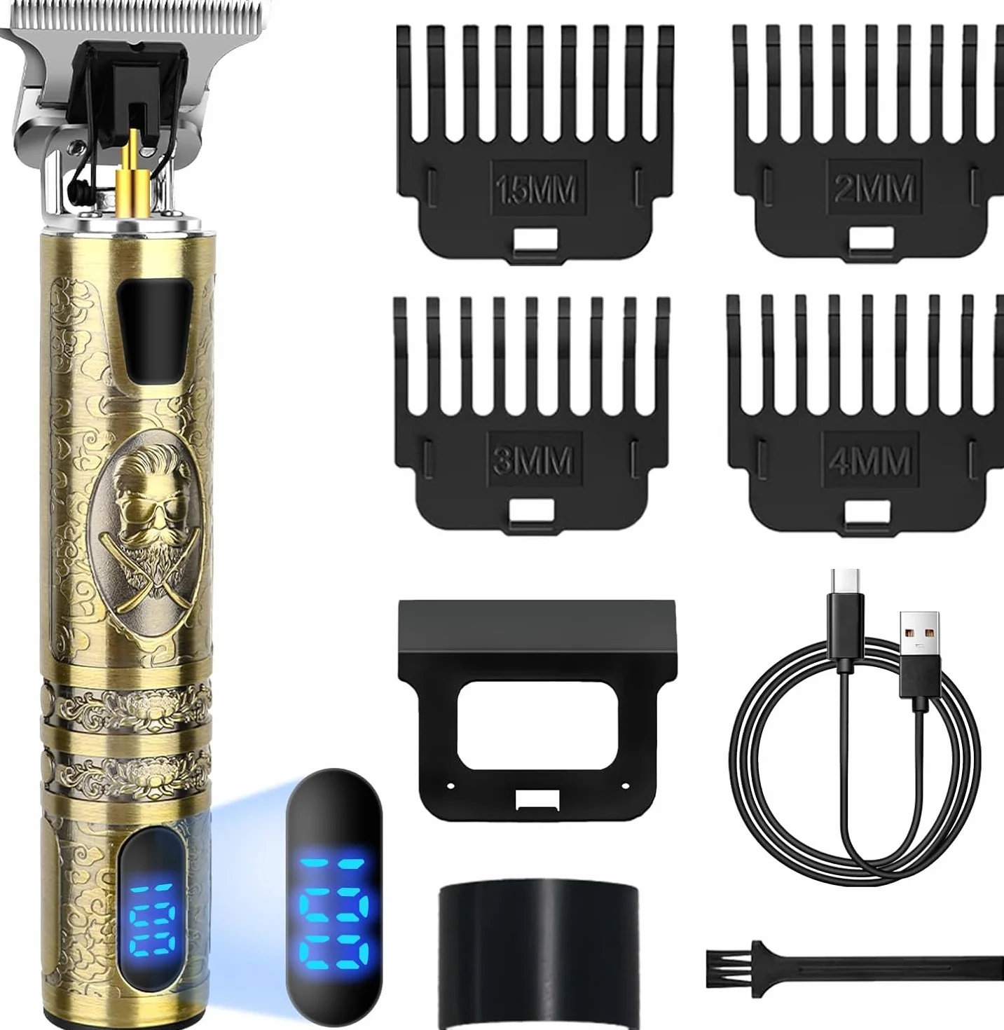 Máquina de Cortar Pelo Hombre con LED, Cortapelos Recortar Barba Sin Cable, 4 Peines