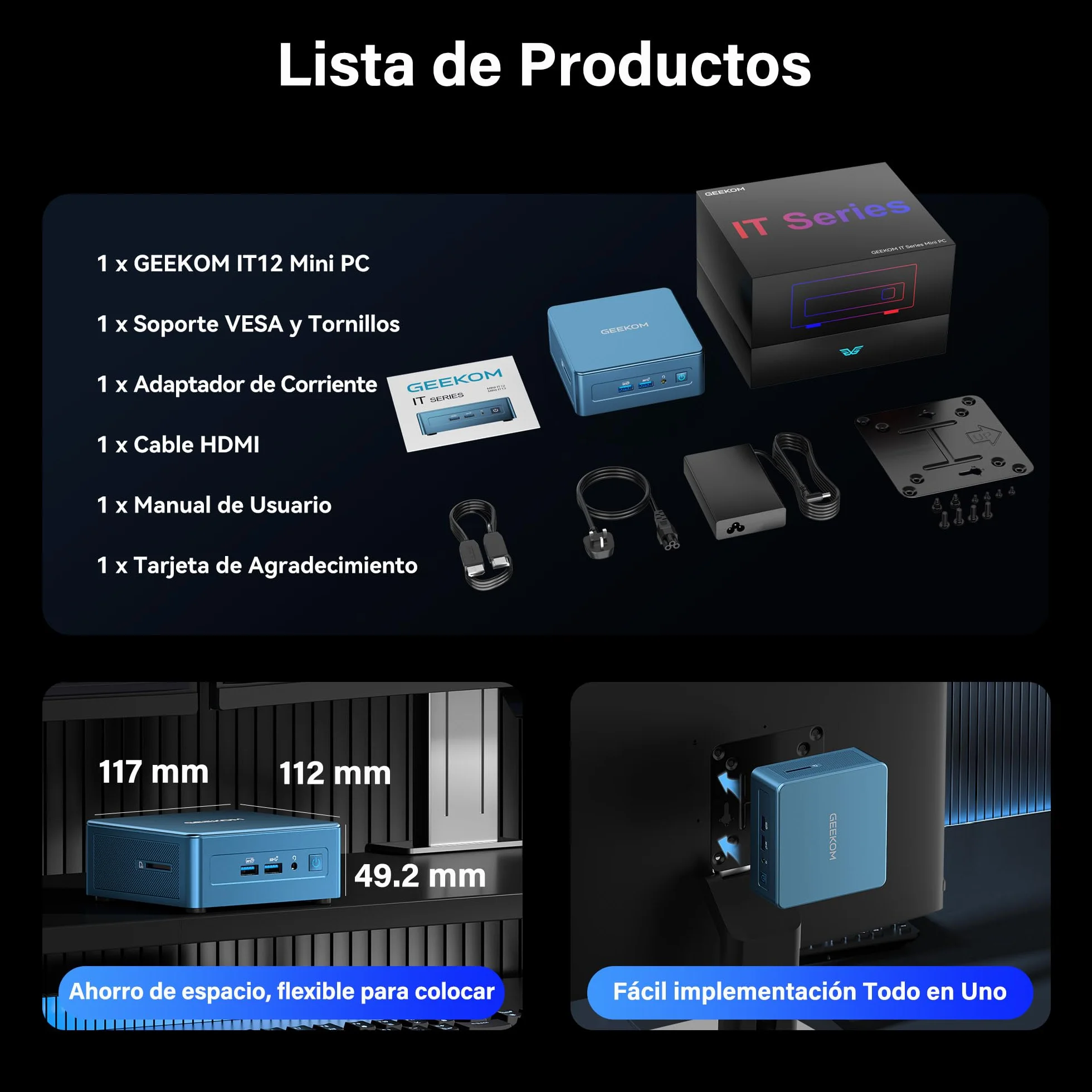 GEEKOM IT12 Mini PC Intel Core i5-12450H 16GB RAM 512GB SSD Windows 11 Pro 2xUSB4.0