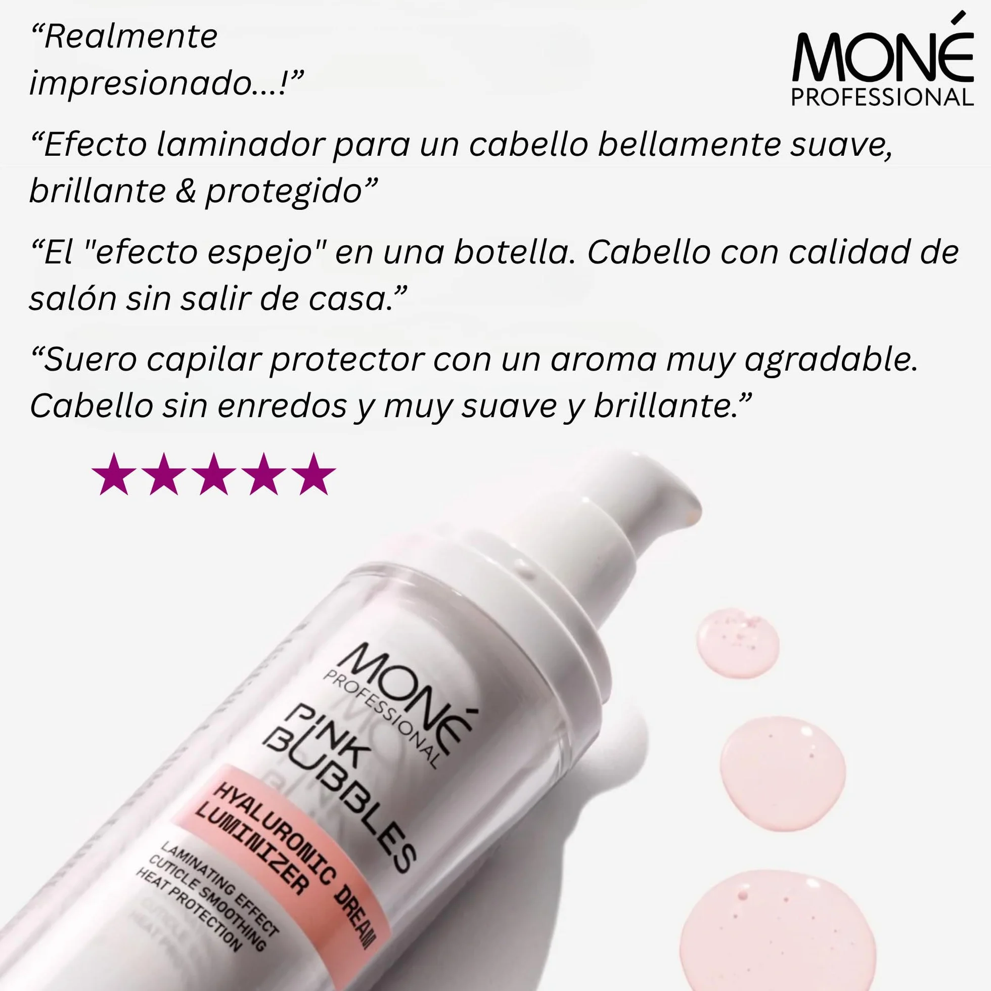 MONÉ PROFESSIONAL Hyaluronic Dream Luminizer - Serum Pelo Seco y Dañado, Reparación, Protector Térmico, Anti-Frizz, Potenciador del Brillo, Sin Aclarado, Hyaluronic Acid