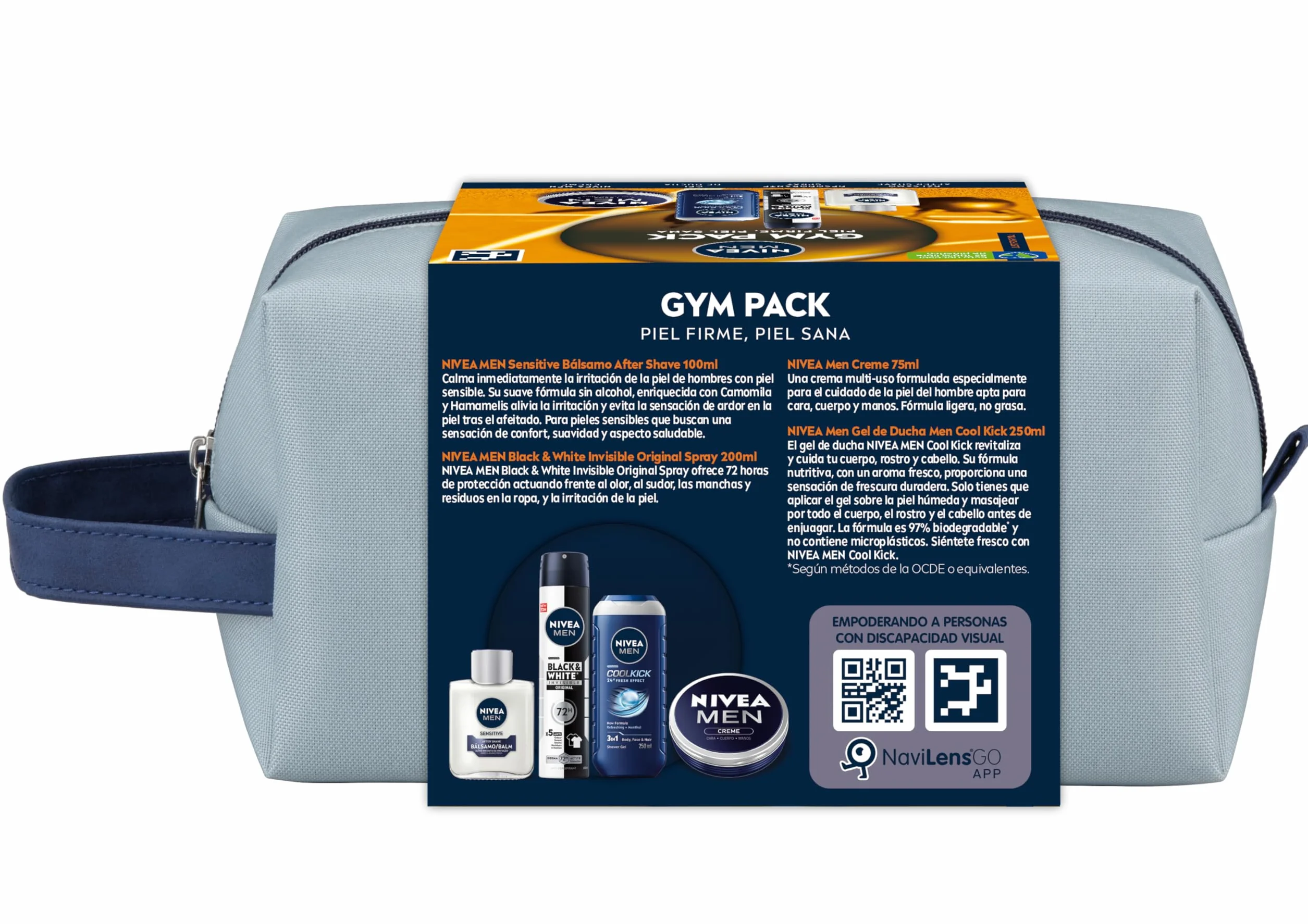 NIVEA MEN Pack Cuidado Completo Neceser Set Regalo Hombre Crema Facial 75ml Gel Ducha 250ml Bálsamo After Shave 100ml Desodorante Spray 200ml