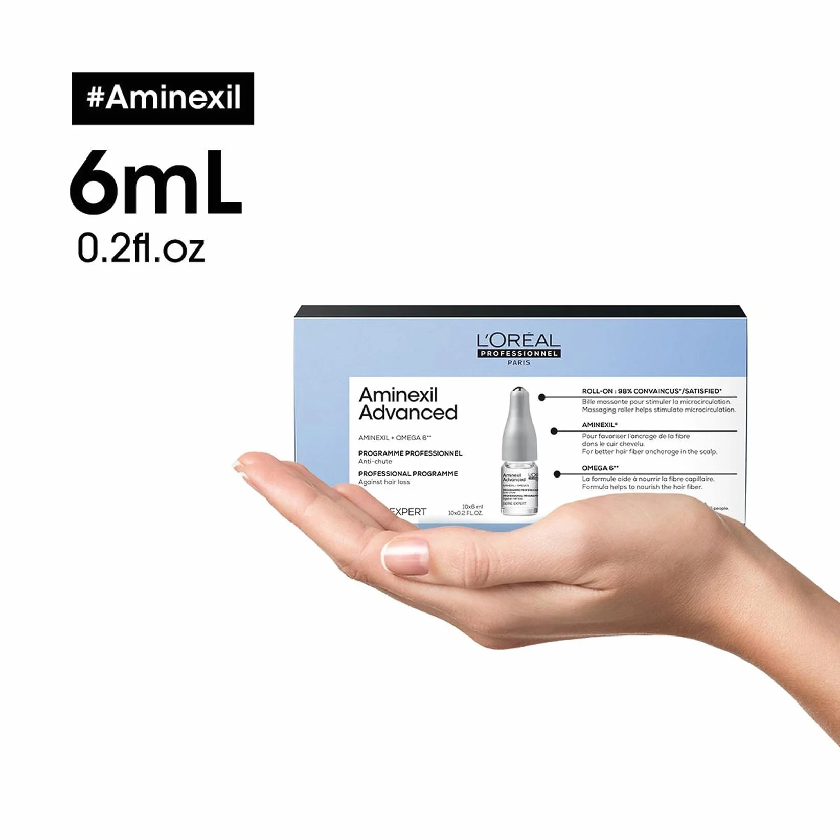 L'Oréal Professionnel, Tratamiento Anticaída para un Aspecto Más Denso y con Más Cuerpo, Aminexil Advanced, 10x6ml