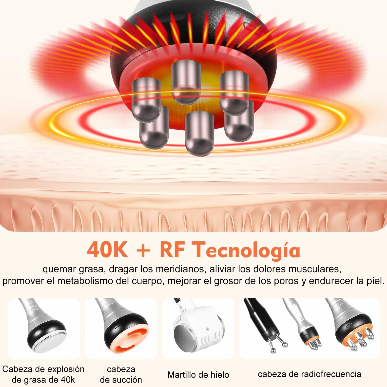 Máquina de cavitación 6 en 1 radiofrecuencia reafirmante modelado piel cuerpo rostro 40K