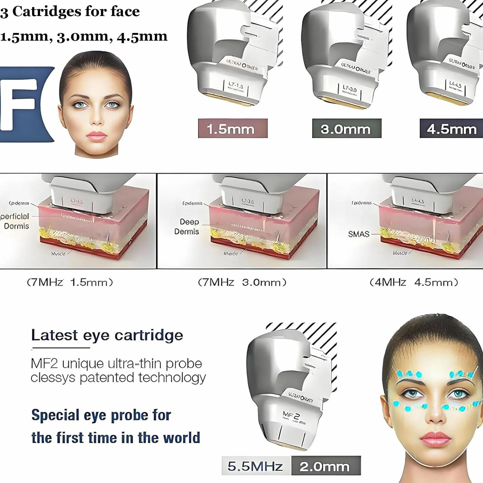 Máquina reafirmante HIFU 7D profesional para el cuidado y rejuvenecimiento facial y corporal. Efecto lifting, tonifica, reafirma y elimina arrugas. Ideal para uso doméstico o en salón de belleza
