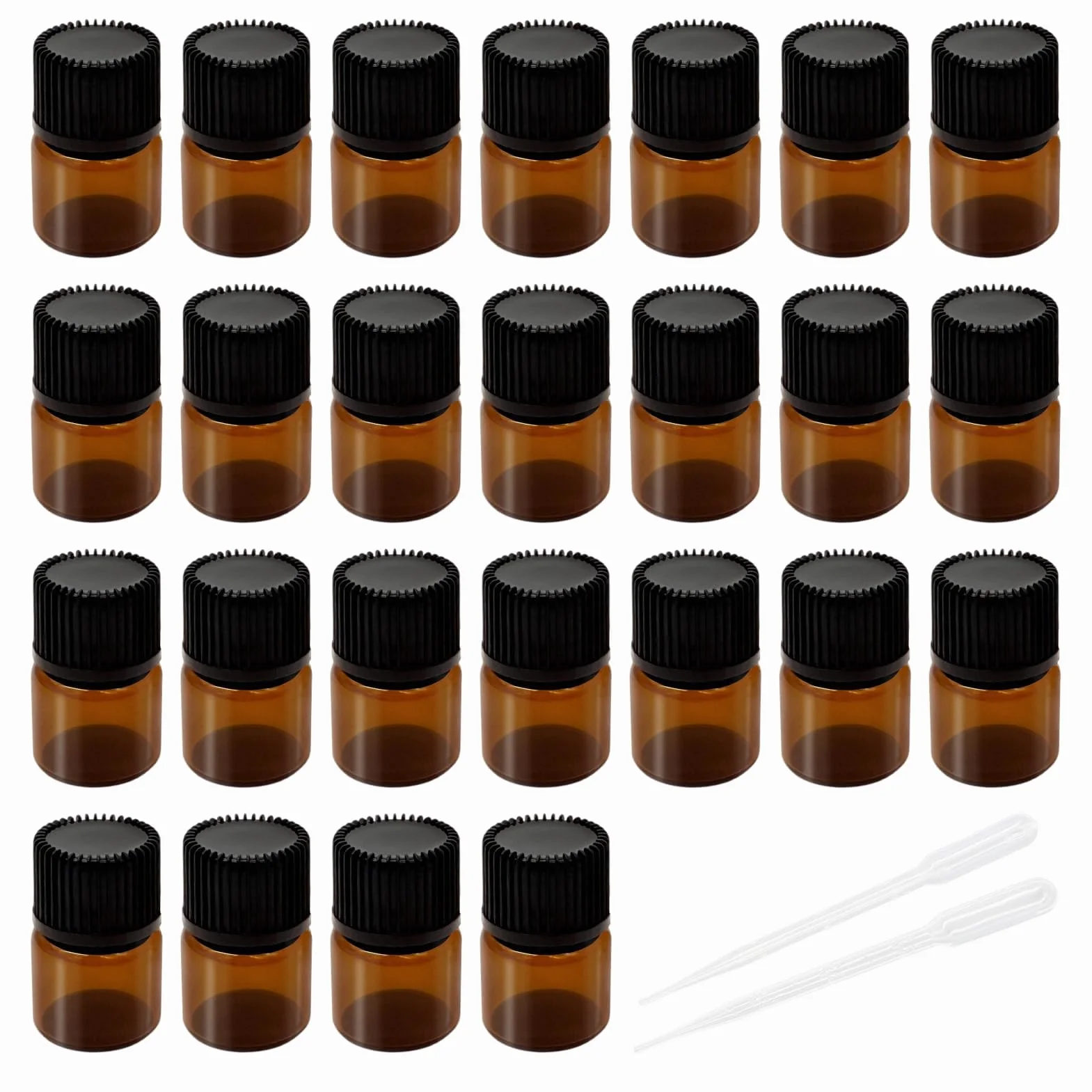Botellas de Vidrio Marrón 2 ml para Aceites Esenciales con Cuentagotas y Reductores de Orificio