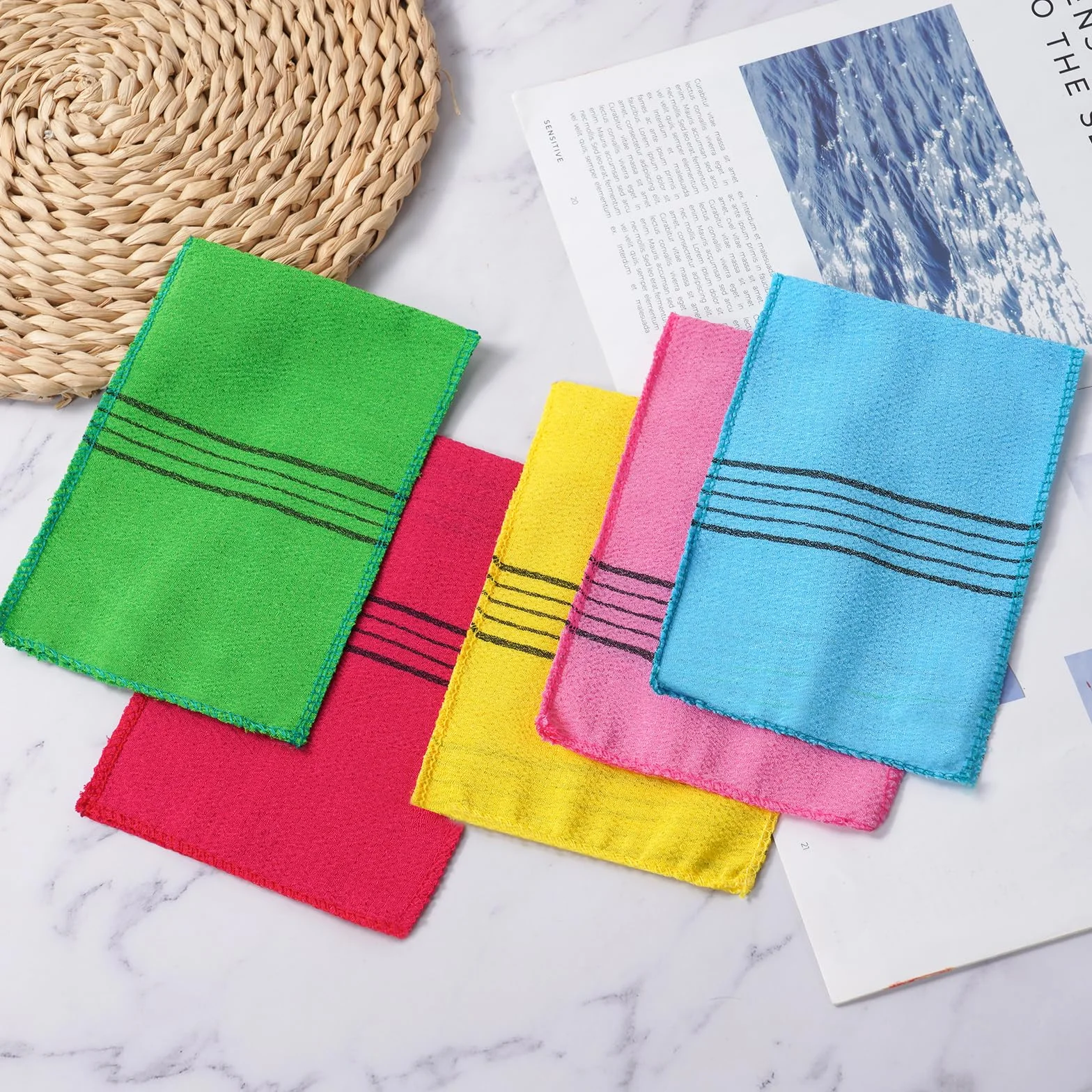 Guante Exfoliante Coreano, 5pcs Esponja Exfoliante Corporal para Limpieza Profunda