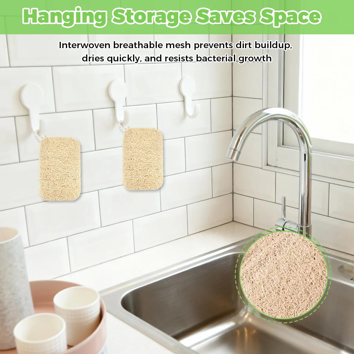Lufa Natural Estropajo 6 Piezas 9x14 cm Loofah Sponge Resistente a Manchas Repelente Aceite Absorbente