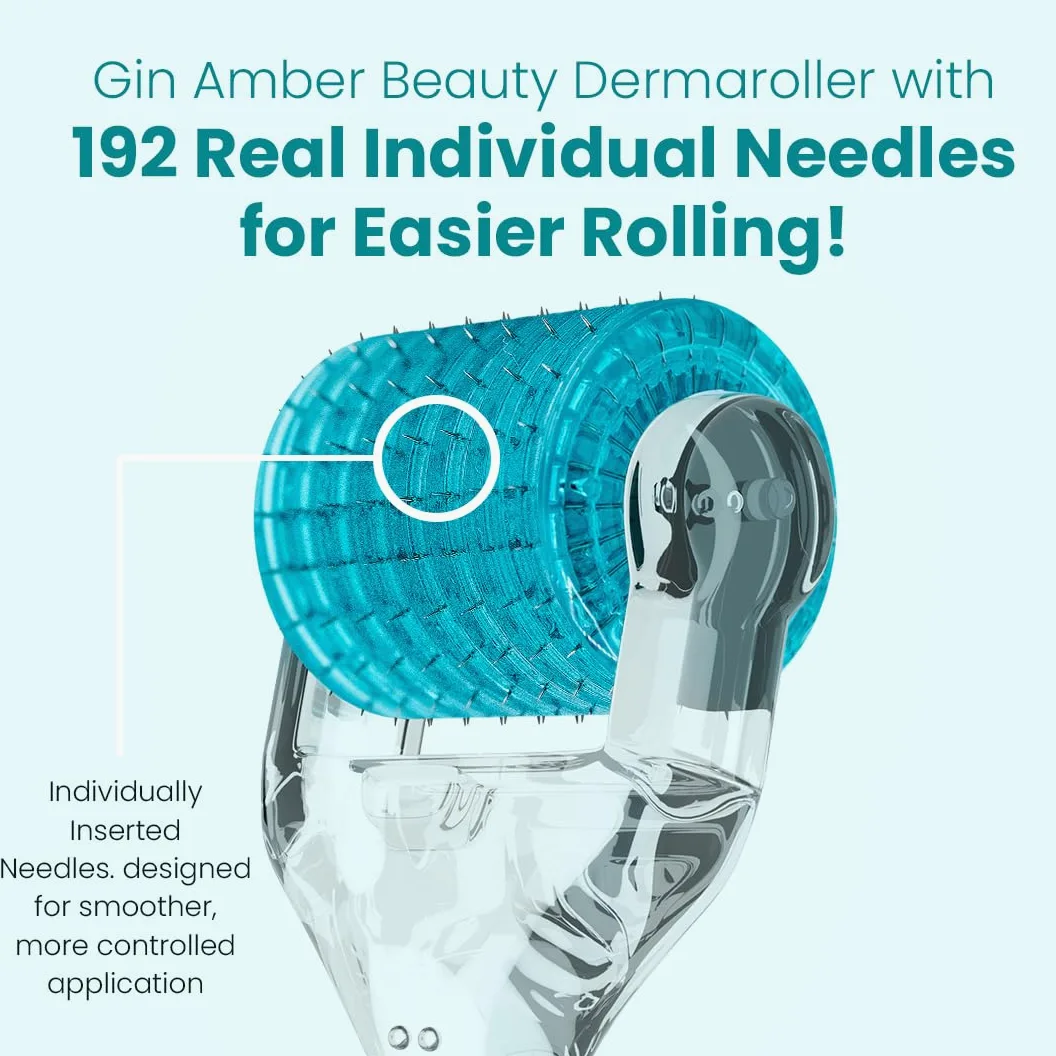 Gin Amber Beauty Derma Roller (0,25 mm) - 192 agujas individuales reales, dispositivo de microdermoabrasión para el cuidado de la piel, absorción de suero con microagujas, herramienta revitalizadora
