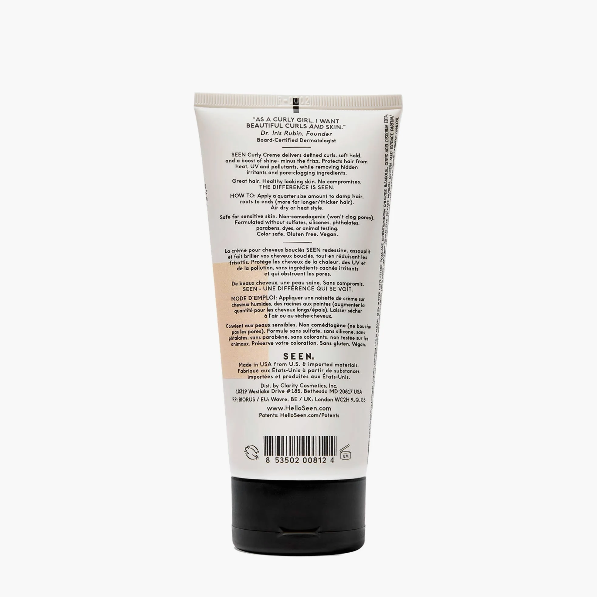 SEEN Crema rizada, no comedogénica y sin sulfatos, crema para el cabello que define rizos, reduce el encrespamiento, protector del calor, segura para pieles sensibles