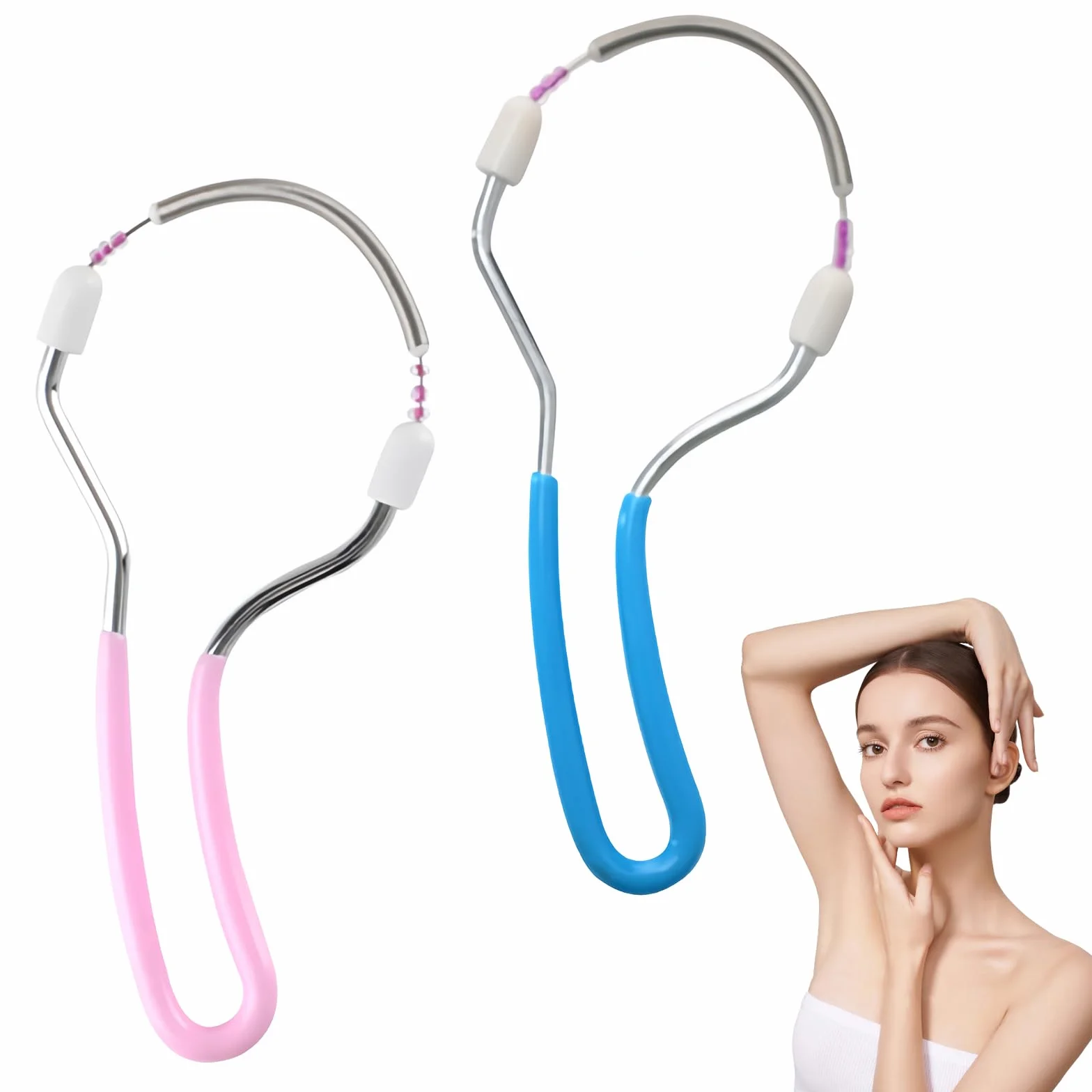 2 Pcs Depilador Facial de Muelle,Manual Depiladora,Resorte de Acero Inoxidable Herramientas de Depilación,Con Hilo de Rodillo de Vello de Resorte,Para Suministro de Eliminación de Vello Facia
