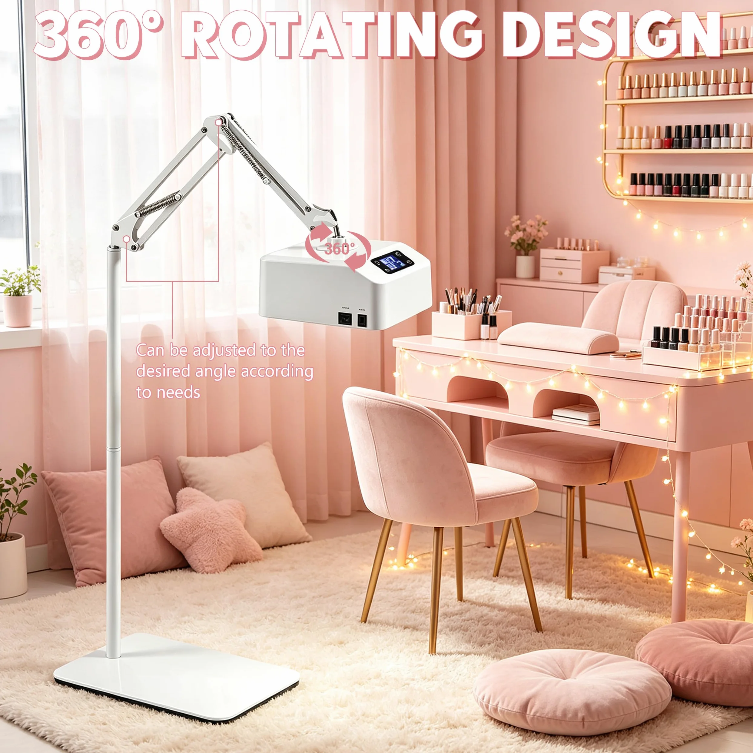 Lámpara de uñas UV, lámpara LED de uñas con temporizador 15/30/60/90s, lámpara colgante de pedicura con soporte y base, lámpara UV recargable para uñas de gel, dedos y pies