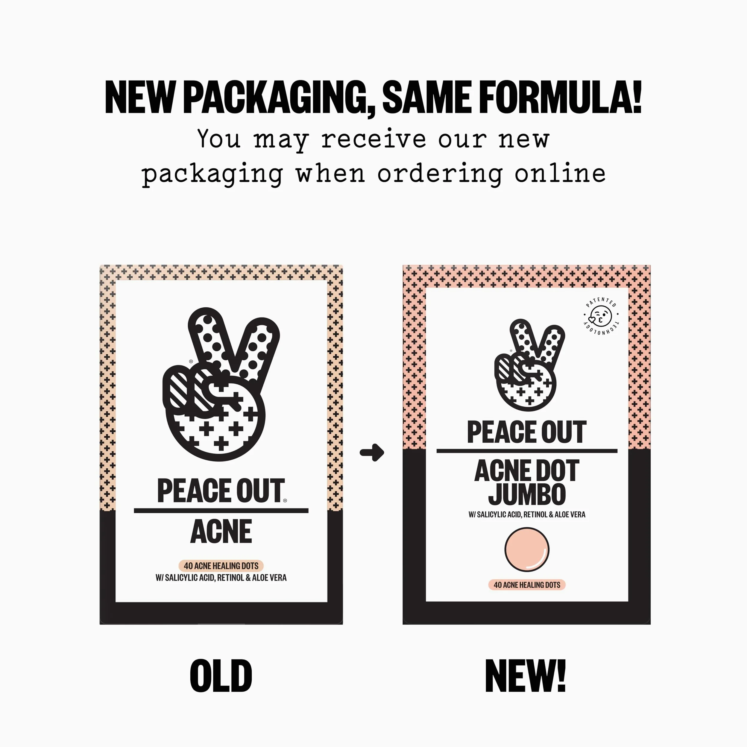 PEACE OUT Parches hidrocoloides para curar el acné, tratamiento de manchas de acné con ácido salicílico, retinol y aloe vera para imperfecciones y brotes (40 unidades)