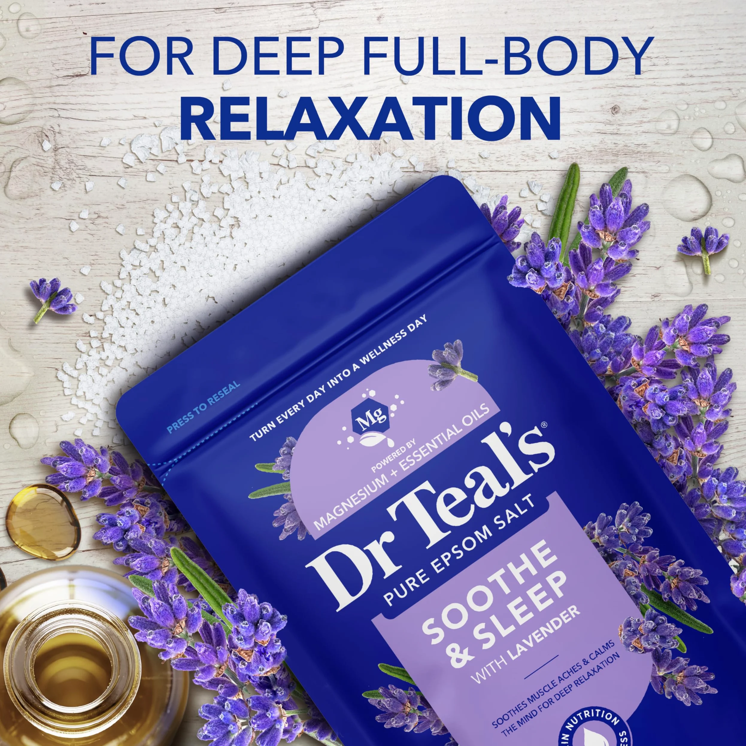 Dr Teal's Pure Epsom Salt, Soothe & Sleep with Lavender, 3 lb (Pack of 4) (Packaging May Vary)
