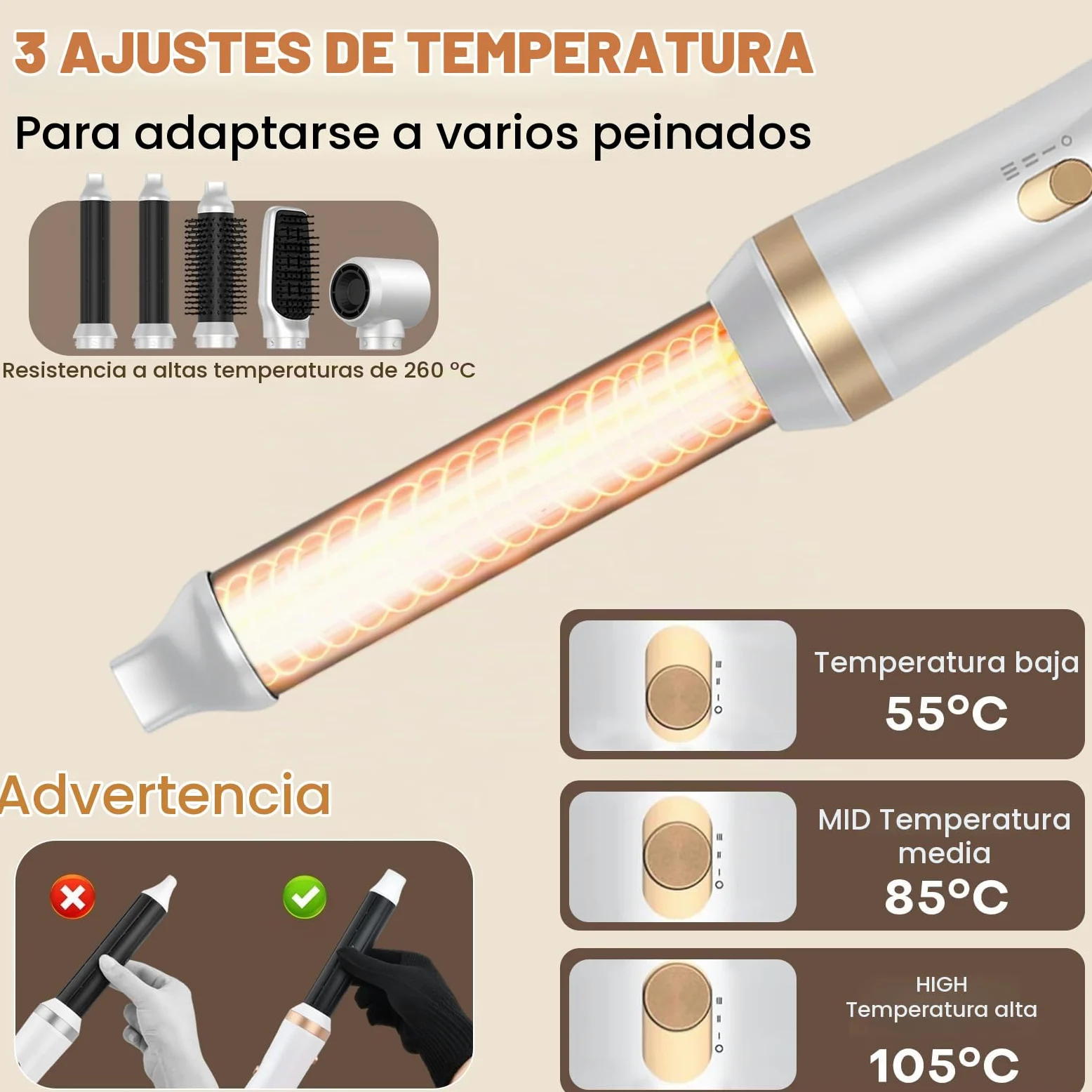 Cepillo Secador de Pelo 5 en 1, Air Styler Multifunción con Iones Negativos Secador, Rizador y Cepillo Alisador, 3 Temperaturas, 1000W Cepillo de Aire Caliente para Volumen, Alisa, Seco