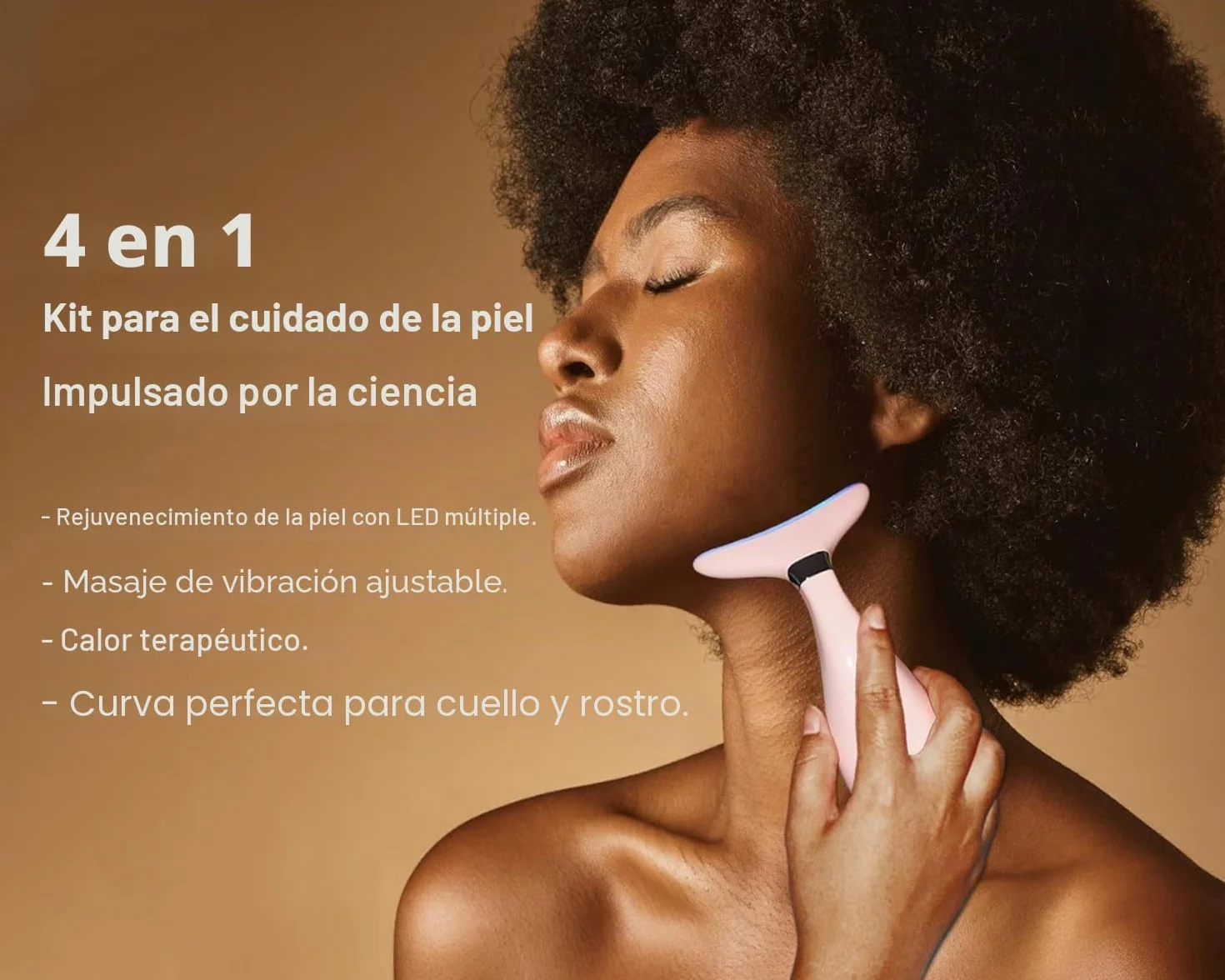VRAIKO Lily Masajeador de Cuello y Rostro, Herramienta de Esculpido Facial, Rejuvenecimiento con Calor, LED Triple Acción y Vibración, Anti-Edad, Lifting y Tensado (Rosa)