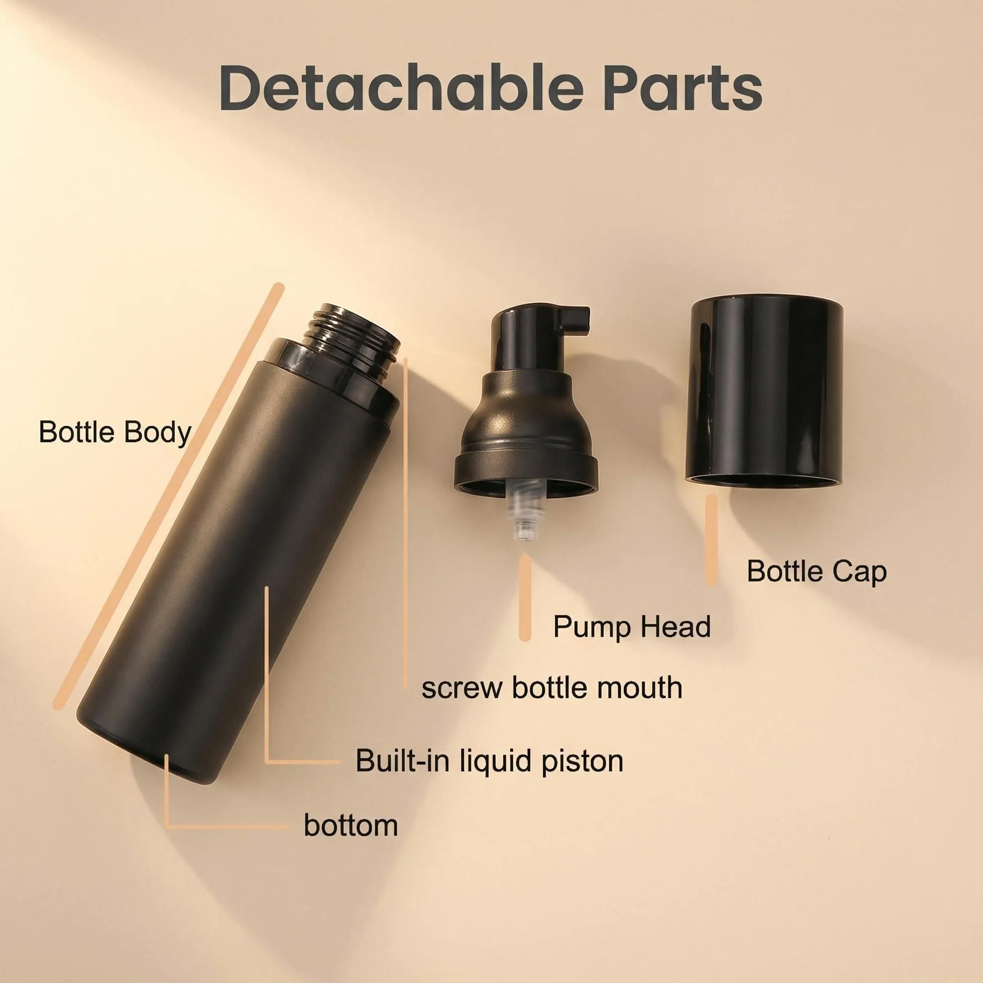 Upstore 3 botellas de plástico negro sin aire 50 ml, dispensadores de bomba loción al vacío, contenedores cosméticos recargables para base, crema, aceite esencial, suero