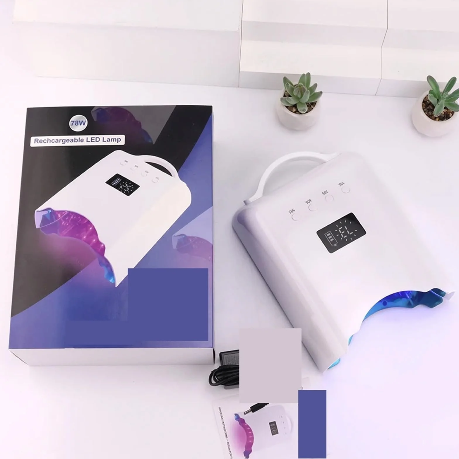 Lámpara LED para uñas, Lámpara de uñas UV LED Pro 78 W, batería recargable, secador for manicura y esmalte gel, lámpara luz(Bianco)