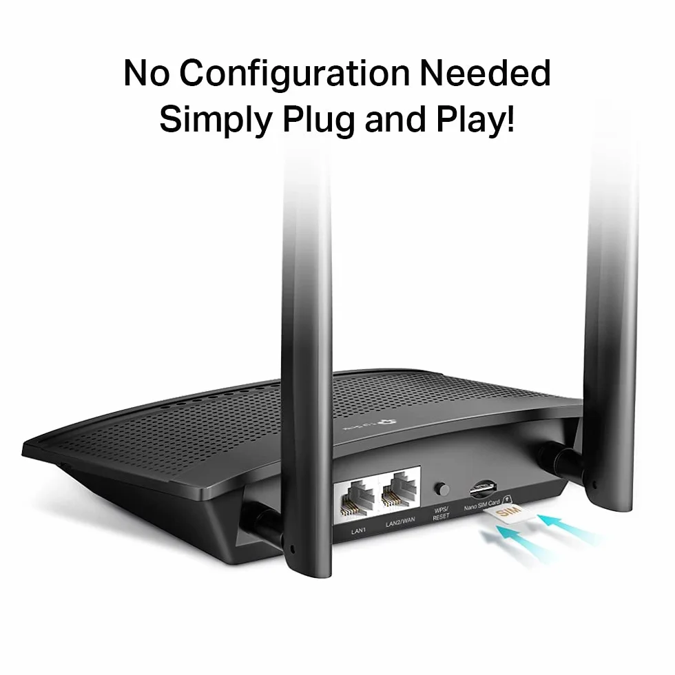 TP-Link TL-MR110 4G LTE Router Cat 4 300Mbps MicroSIM LAN/WAN Ethernet Detachable Antenna