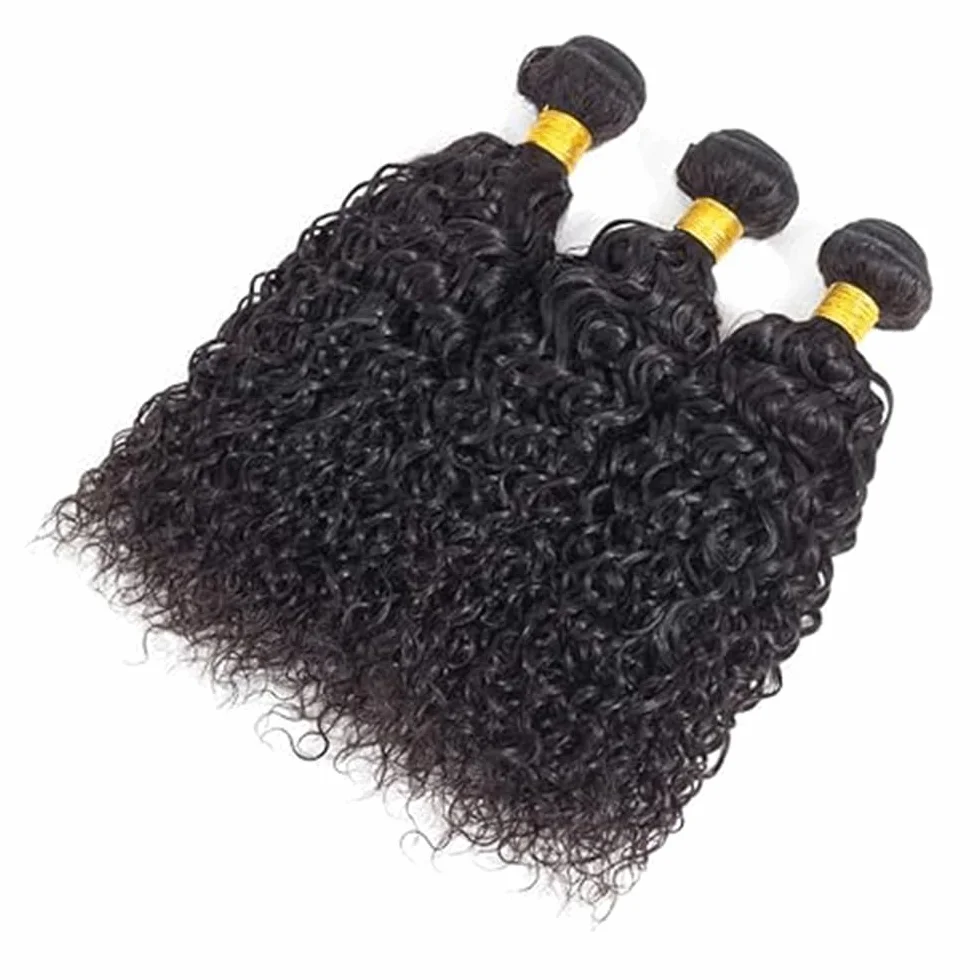 Peluca rizada rizada para mujer, extensiones de cabello humano brasileño sin procesar, extensiones de cabello humano virgen brasileño, 1B, color negro natural, paquete con una cobertura mínima