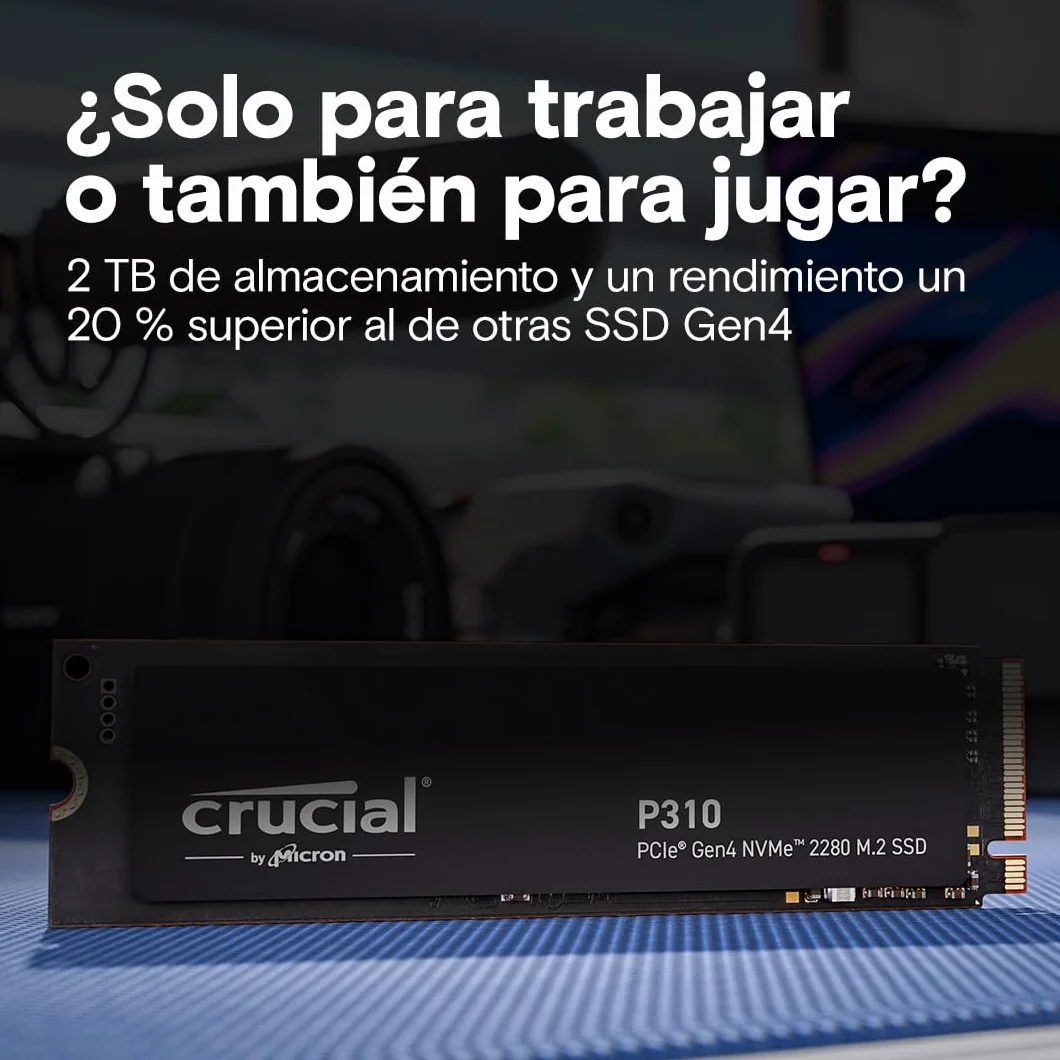 Crucial P310 SSD 1TB PCIe Gen4 NVMe M.2 2280, hasta 7.100 MB/s, Disco Interno