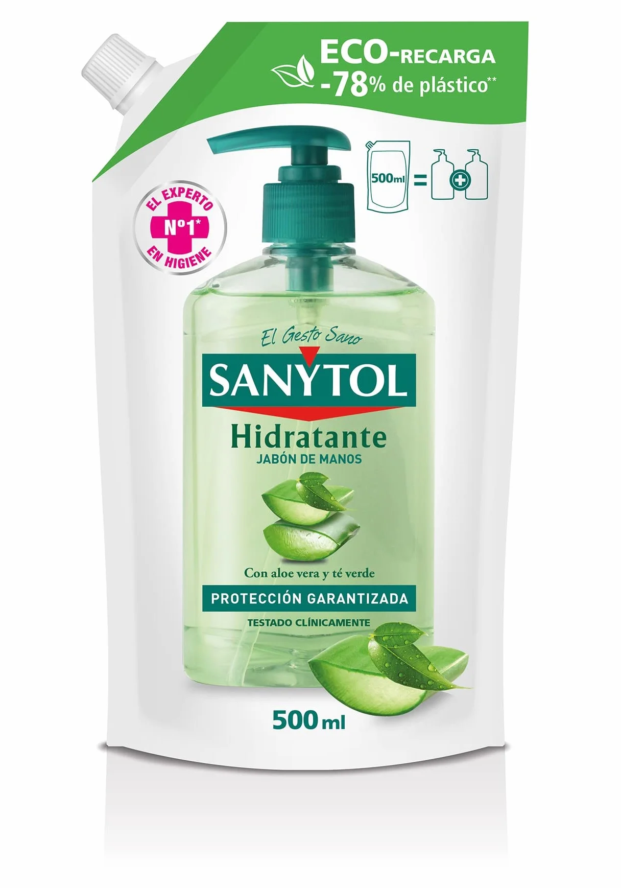 Sanytol Eco-Recarga Jabón de Manos Hidratante 500 ml Aloe Vera Té Verde