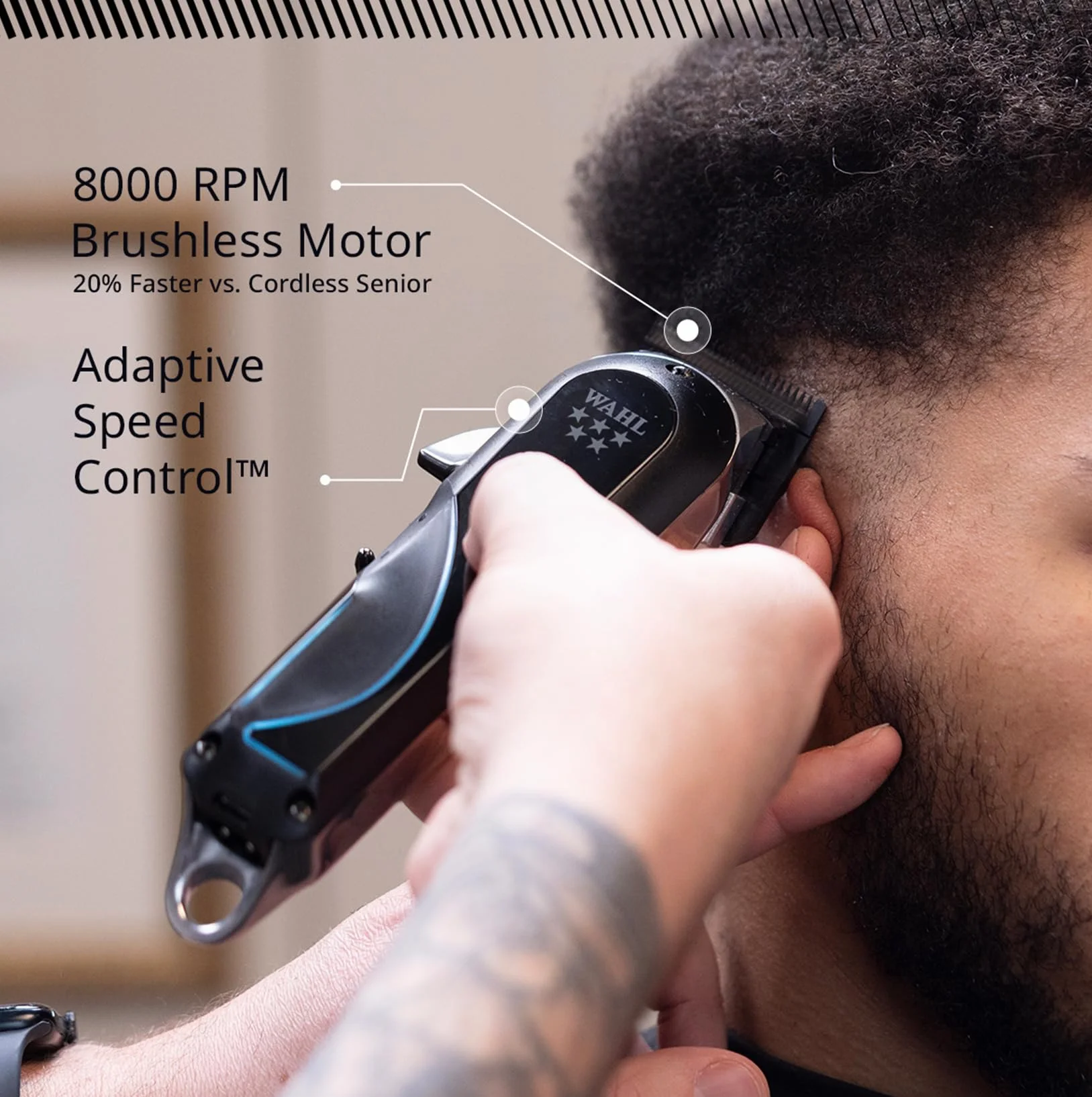 Wahl Senior 2.0 - Cortadora Profesional Inalámbrica para Barberos - Motor 8000 RPM con Control Adaptativo - Cuchilla DLC Zero Gap - Hasta 2,5 Horas de Uso - Con Base de Carga