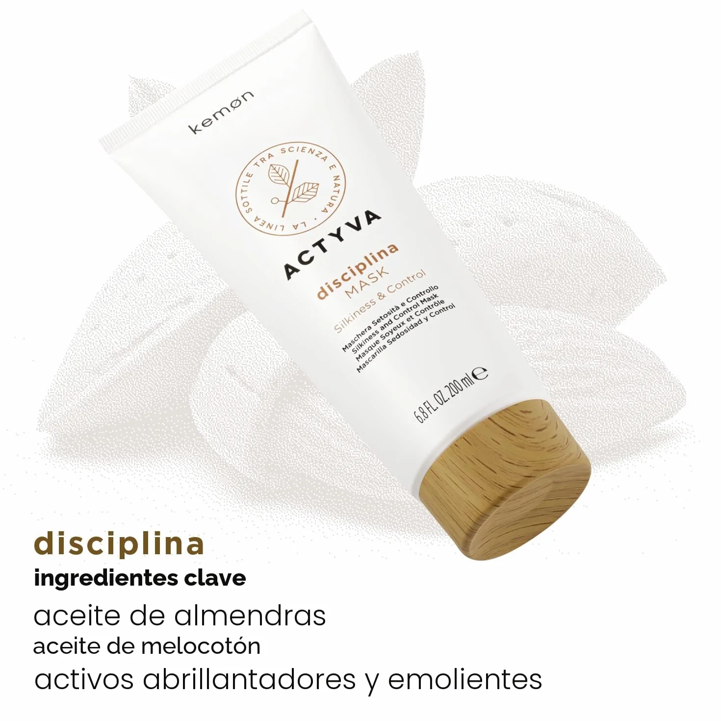 Kemon Actyva Disciplina Mask nutritiva disciplinante para cabello encrespado con ácido hialurónico y aceite de almendras 200 ml