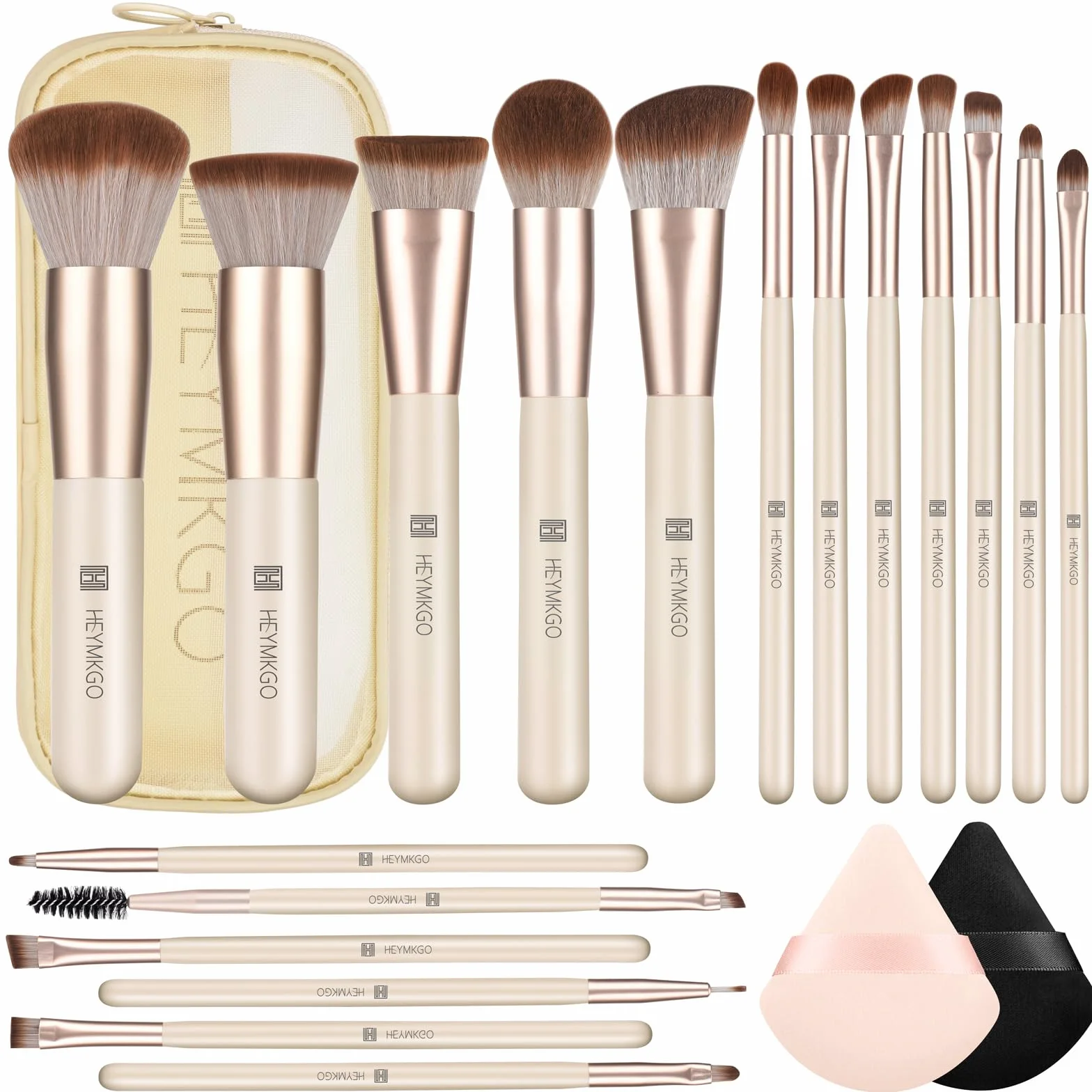 HEYMKGO 18 Piezas Pinceles de Maquillaje Profesional Sintéticos con Difusores y Bolsa de Viaje