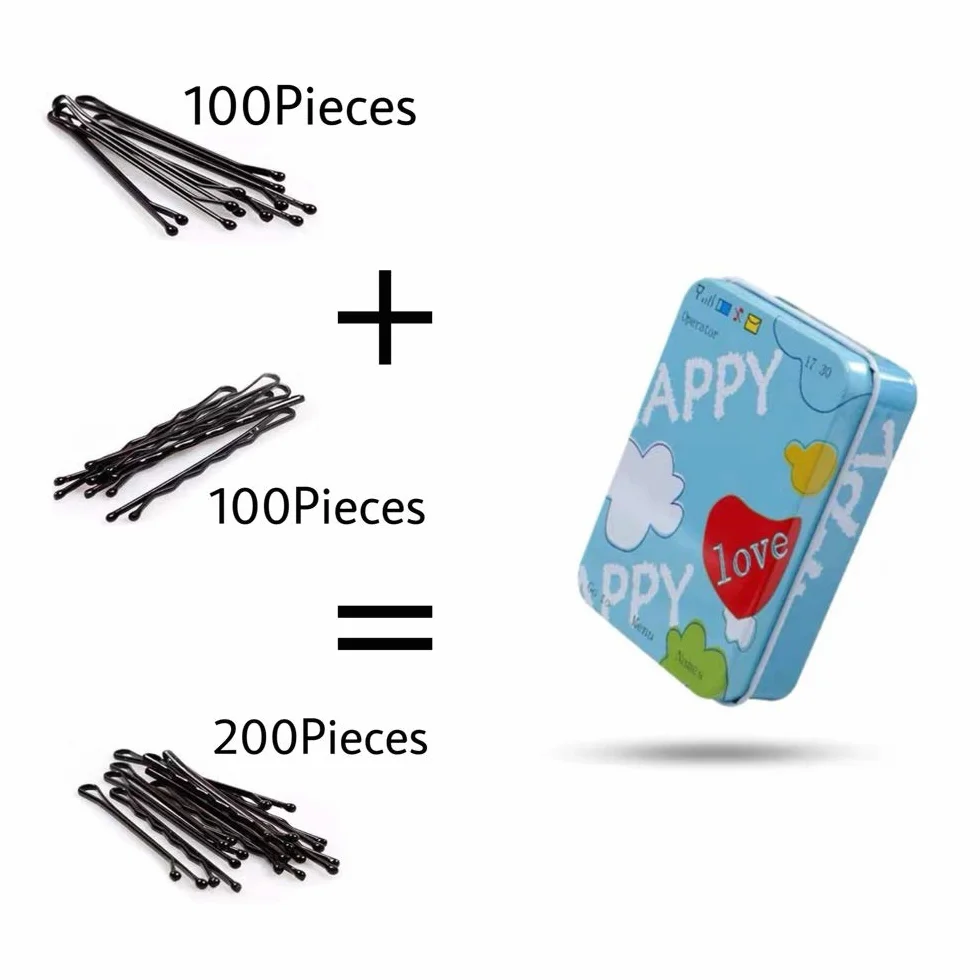 Horquillas de Metal Onduladas para Mujer, 200 Pinzas con Caja Portátil (negra)