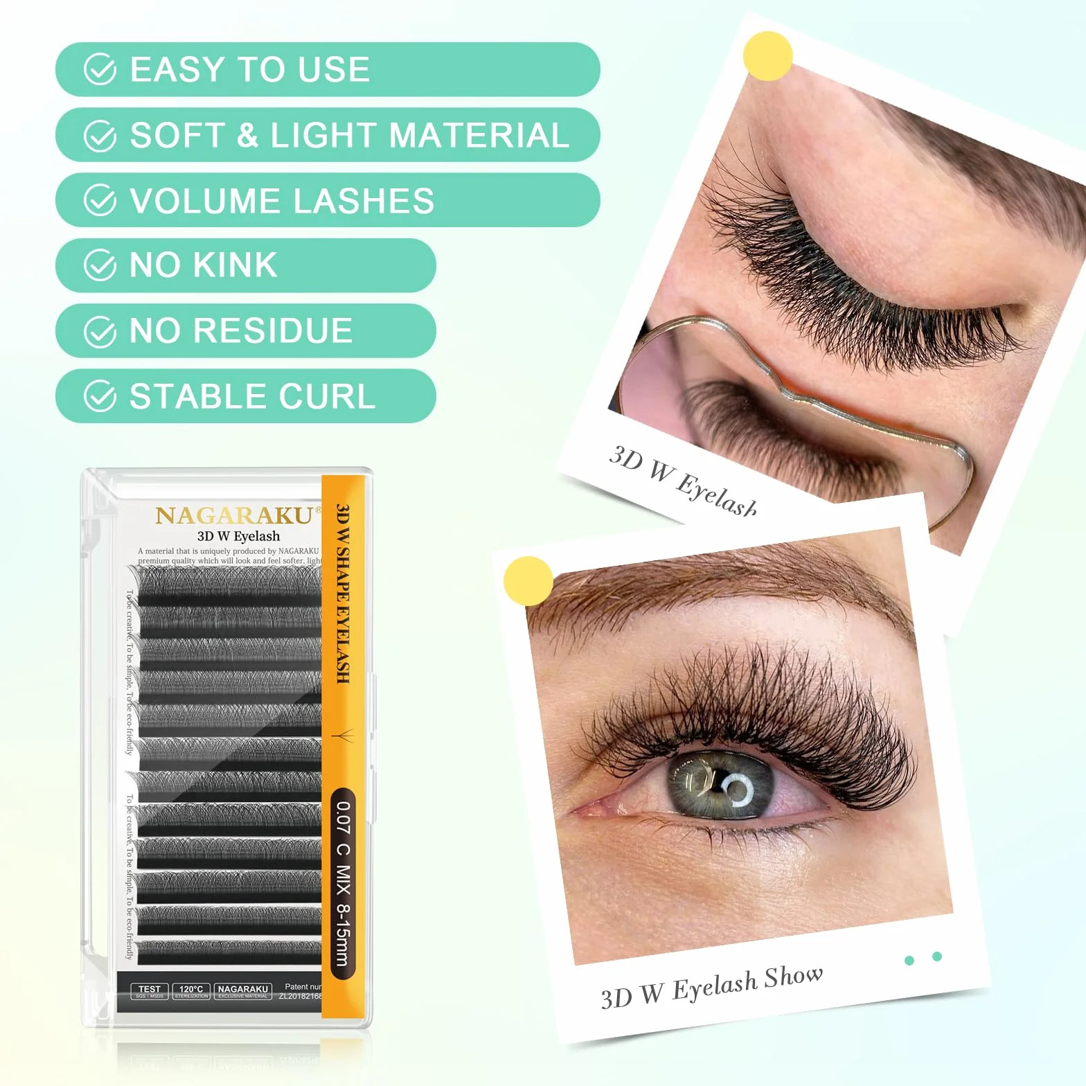 NAGARAKU 3D Pestañas W Ramo Prefabricado Hecho a mano Pestañas Postizas Naturales Volumen Rusas Clover Eyelash Cluster Negro 0.07mm C 8-12mm