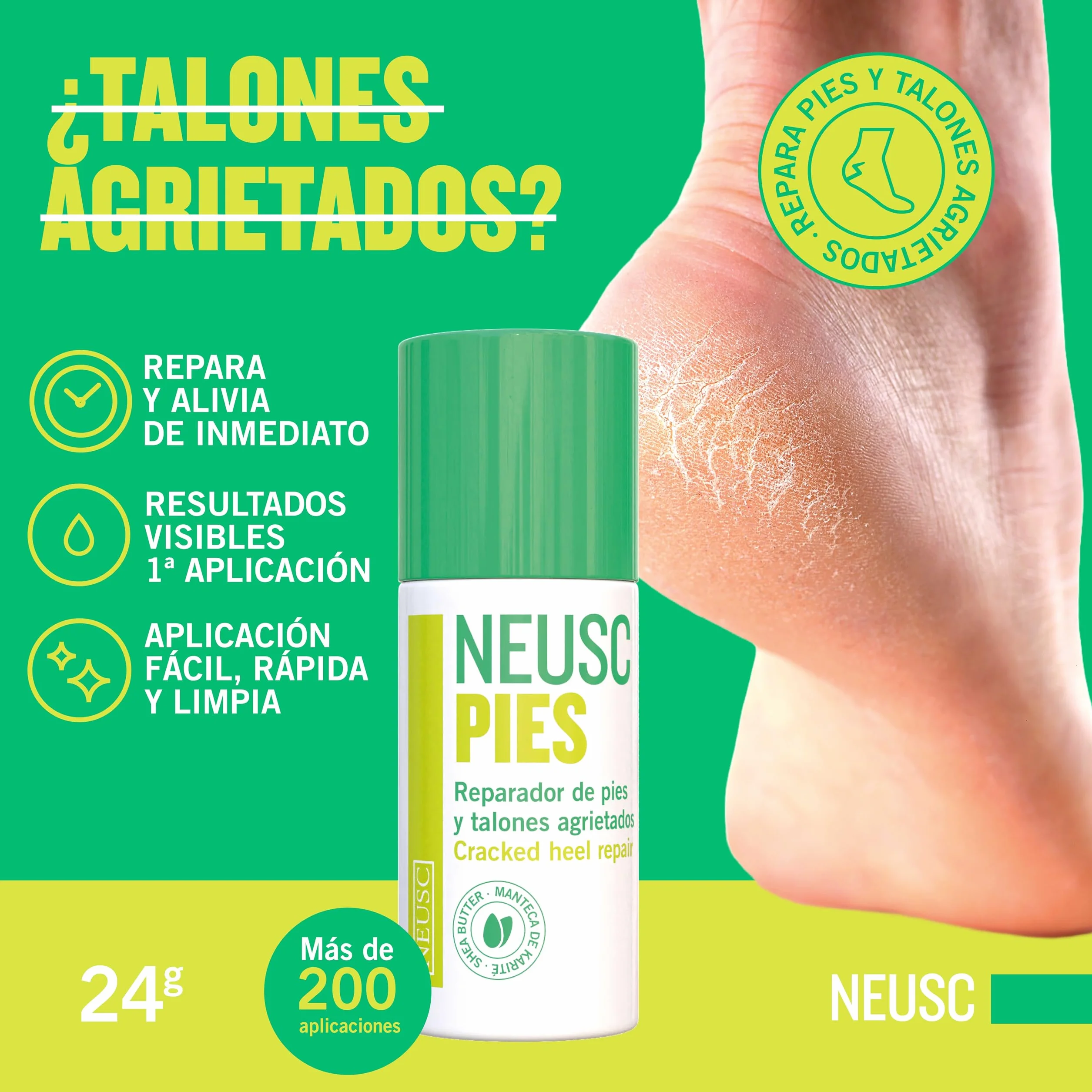 Neusc Pies Stick Reparador talones agrietados Crema sólida