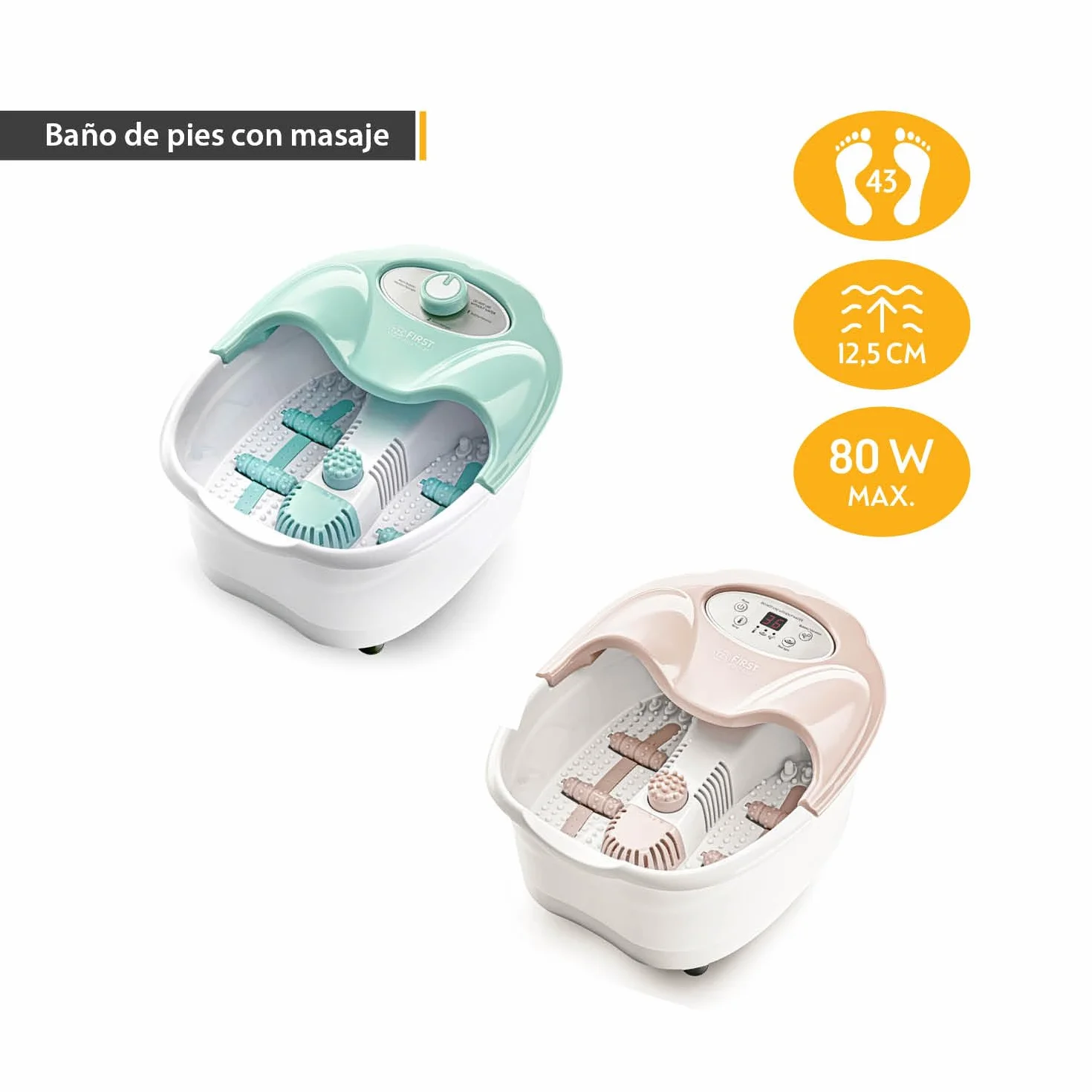 TZS First Austria Spa de pies, masaje con vibración y burbujas de aire, función de infrarrojos y calor, baño de pies, 80 W, 3 programas, 3 accesorios, mango plegable, caja de aromas