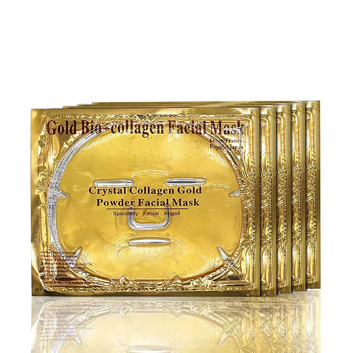 Mascarillas faciales de colágeno (10 unidades) – Mascarilla vegana dorada – Antienvejecimiento, reduce la hinchazón, hidrata, rejuvenece profundamente la piel e hidrata