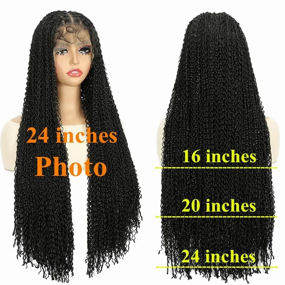 Pelucas trenzadas boho sin nudos, peluca trenzada sintética larga con frente de encaje HD de 13x4 '' for mujeres(Brown,20 inch)