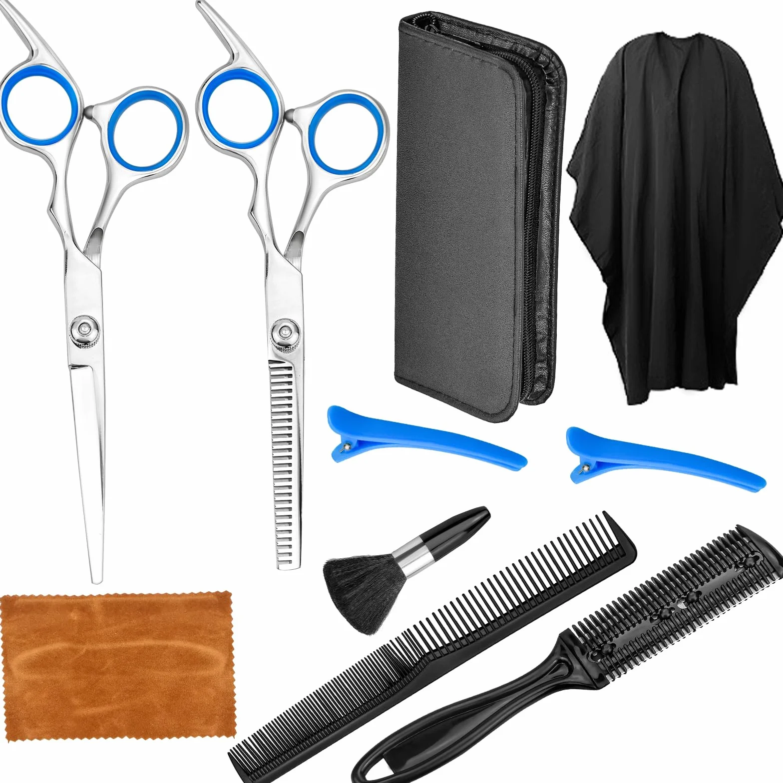 Juego de tijeras de peluquería profesionales 10 unidades con capa para cortar pelo