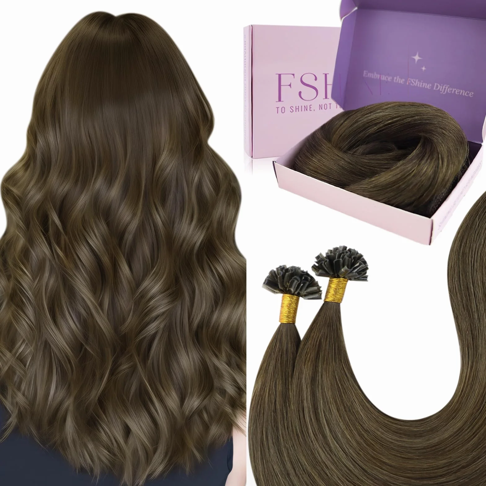 Fshine Extensiones De Queratina 50g 40cm Extensiones Pelo Natural | Puntas De Queratina Preunidas, Extensiones De Queratina, Para Cabello Fino, Sin Volumen Extra, Aporta Mucho Volumen