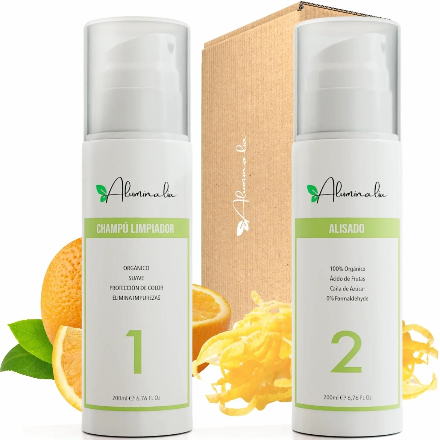 Kit Alisado Orgánico Vegano Profesional 2 en 1 Champú Limpiador y Alisado Sin Formol Sin Sulfatos 200 ml