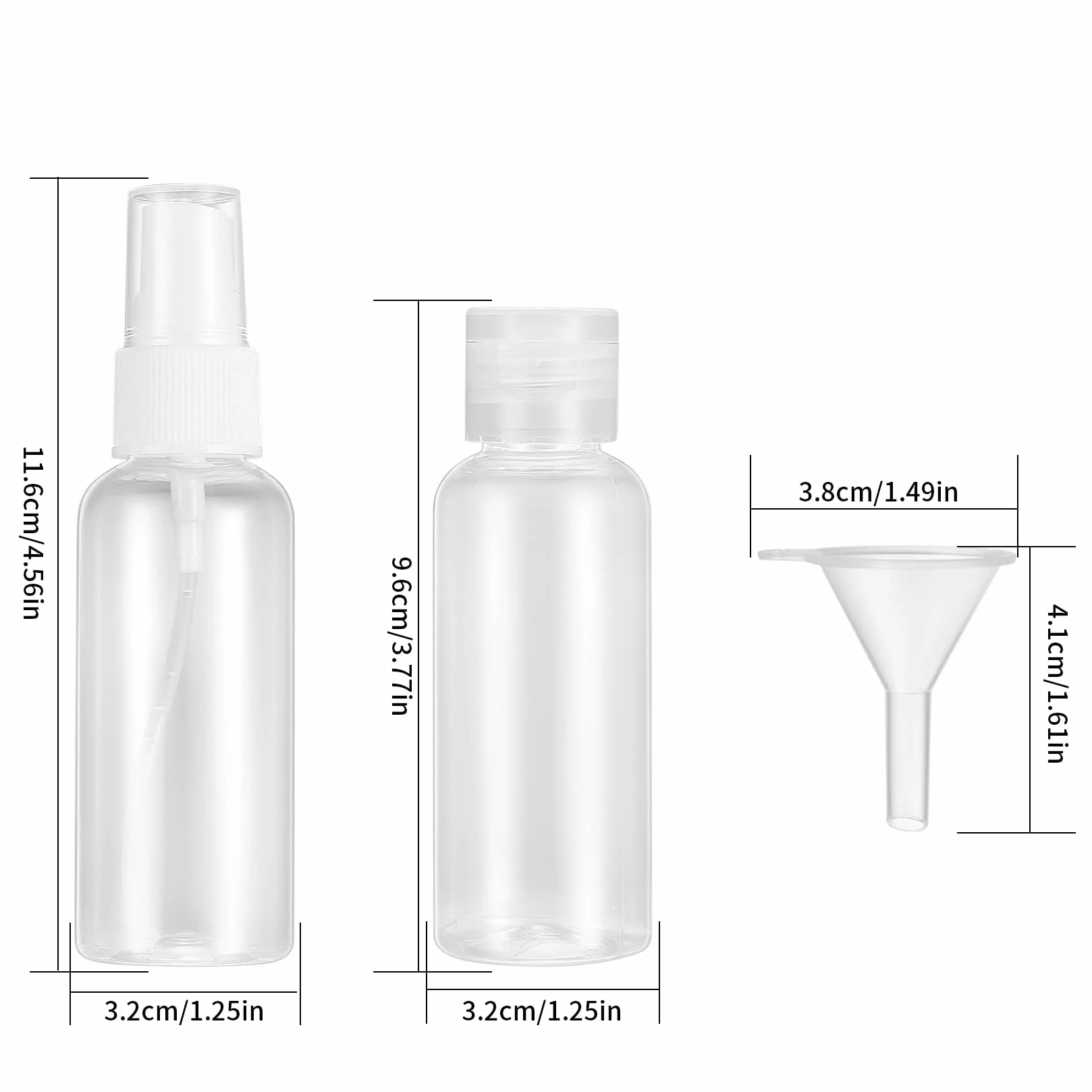 Botellas de Viaje 50 ML Plástico Recargable con Embudos y Boquillas para Cosmético Llenado