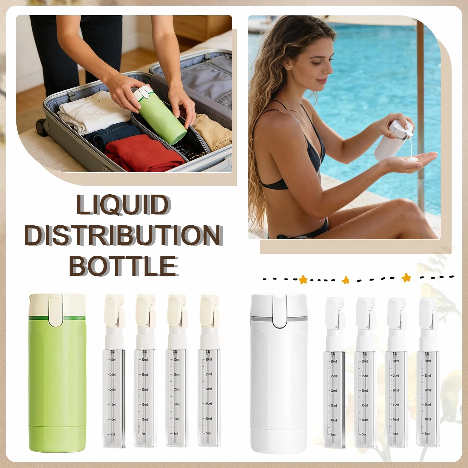 Dispensador 4 en 1 Viaje, Botes Viaje Rellenables,Botellas Dispensadoras de Viaje Recargables 4 en 1 dispensador portátil, Botella de Viaje para champú, loción, Crema acondicionadora para