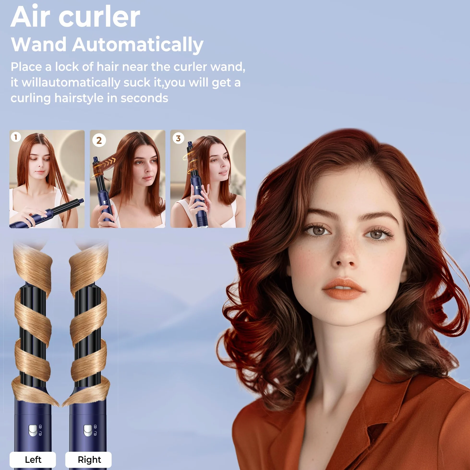 UKLISS Cepillo Secador de Pelo 6 en 1 - Cepillo de Aire Caliente Peinador con Rizador, Thermal Brush, Secado Rápido, Moldeador Pelo Voluminizador- Rizos, Volumen, Alisado y Secado (Azul)