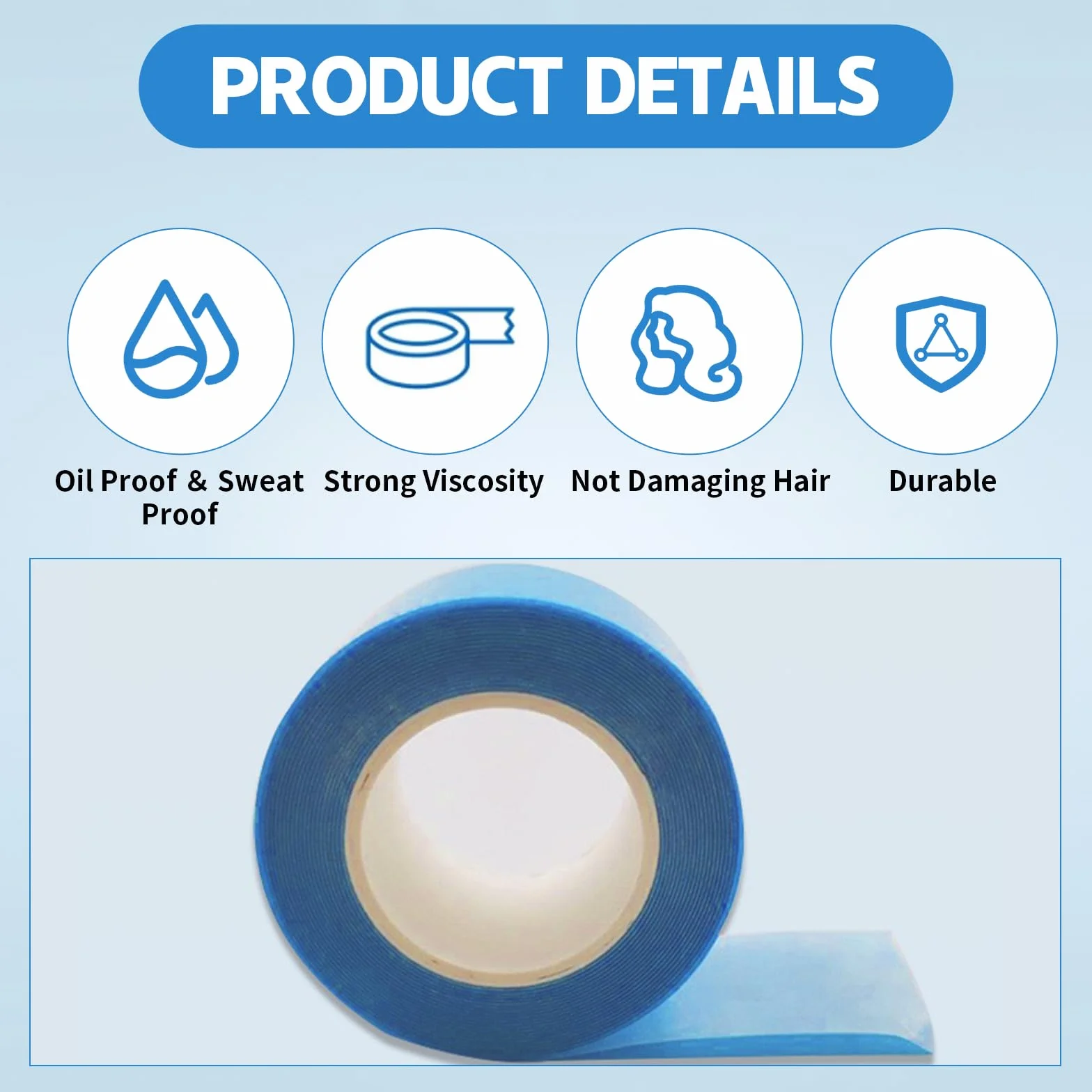 Cinta adhesiva de doble cara para pelucas, resistente al agua, 0,8 cm x 3 yardas (3 rollos)