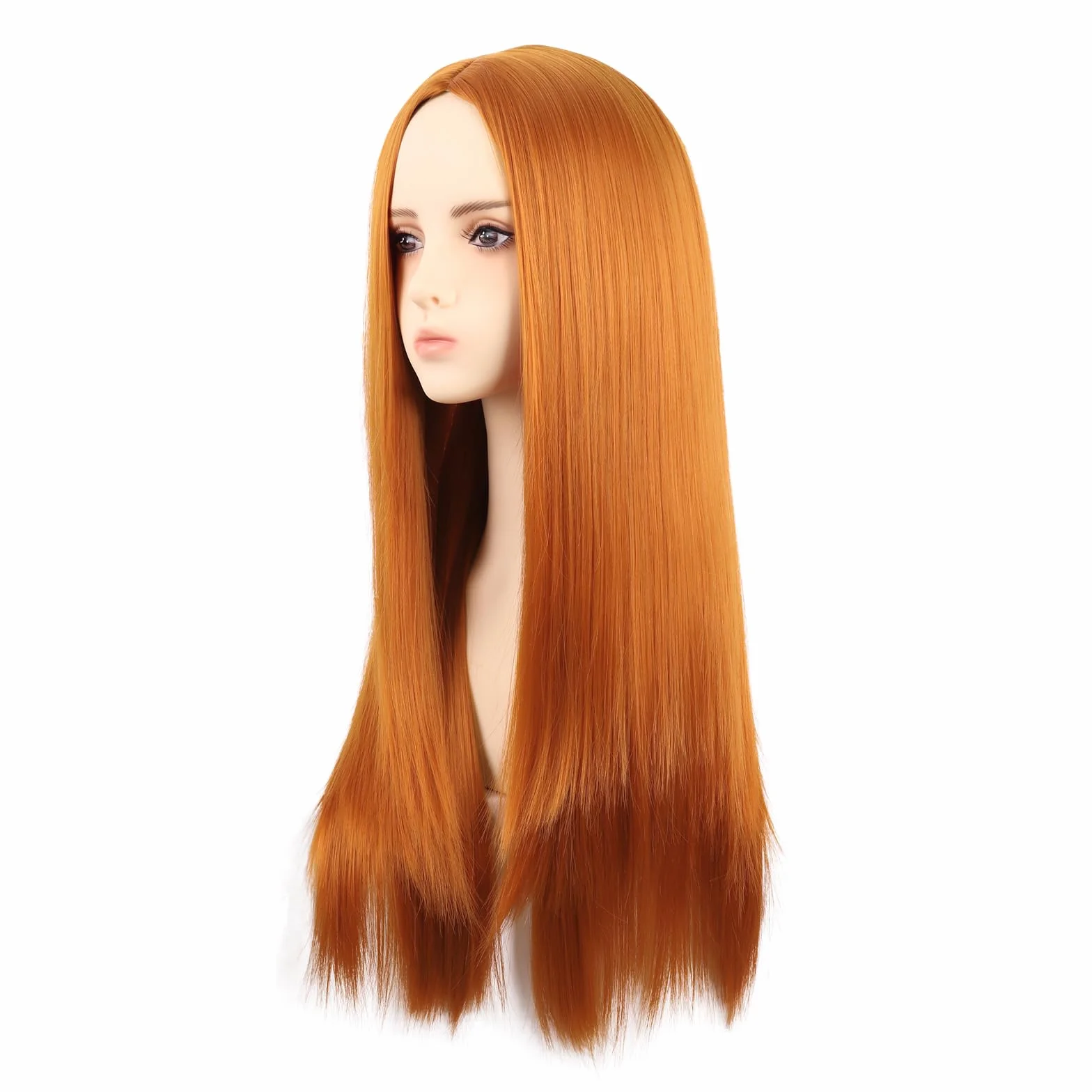 MapofBeauty Peluca larga 28 pulgadas 70 cm fibra de alta temperatura color naranja claro