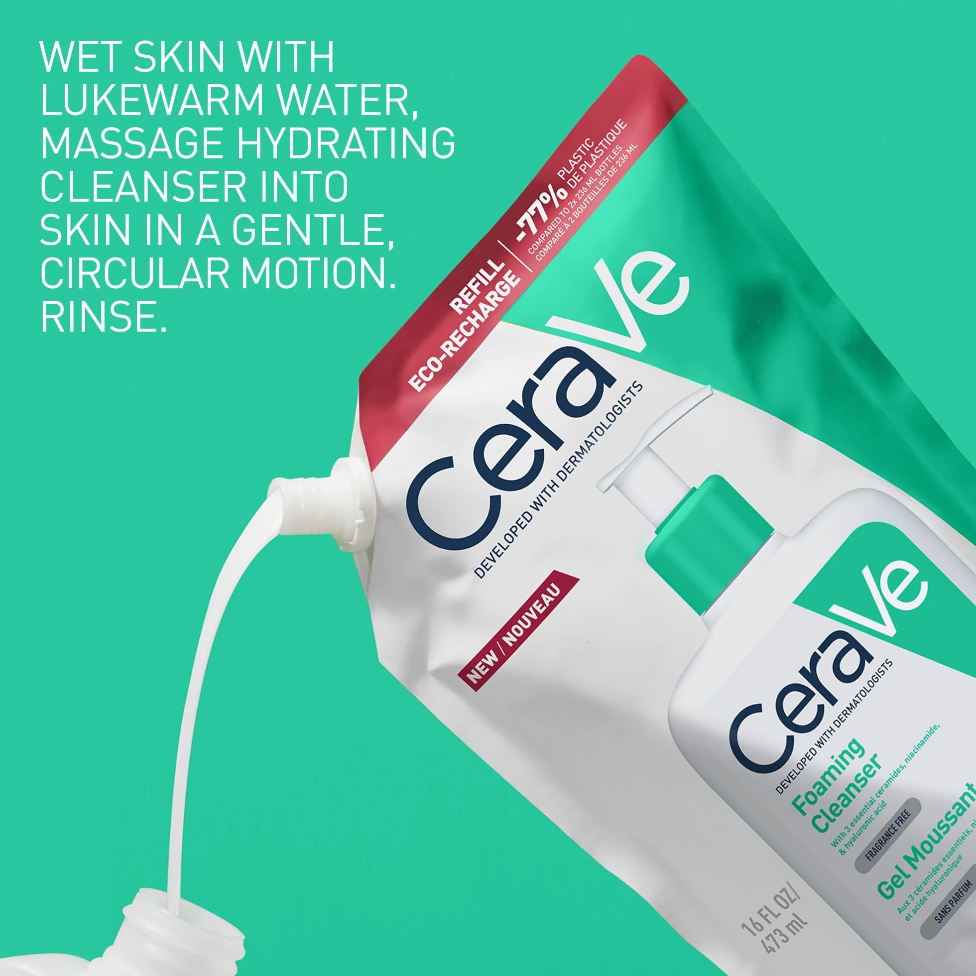 CeraVe Gel Limpiador Espumoso para Piel Normal a Grasa con Ceramidas, Niacinamida y Ácido Hialurónico