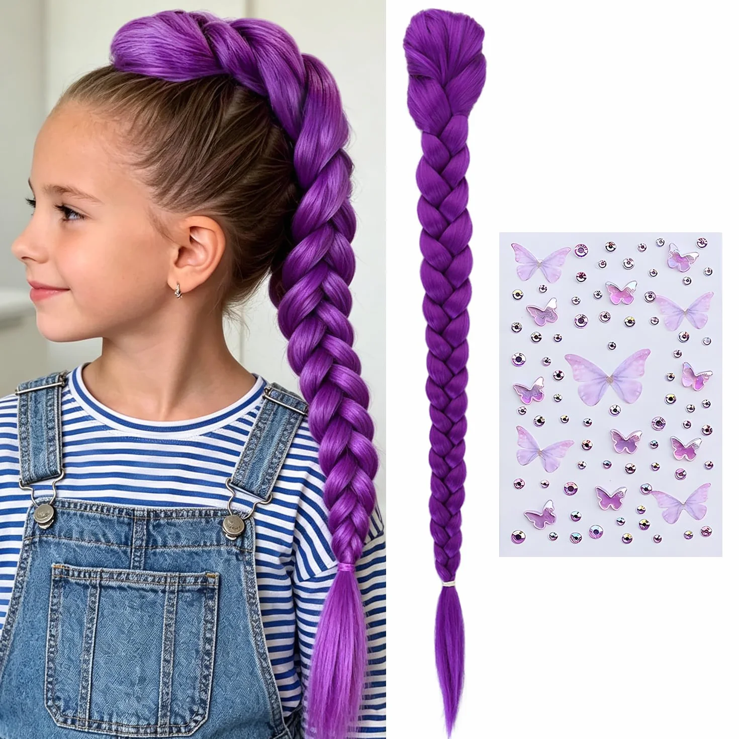 Trenzado Extensiones de Cola de Caballo 26 Pulgadas Fibra Sintética Purpura para Cosplay Halloween