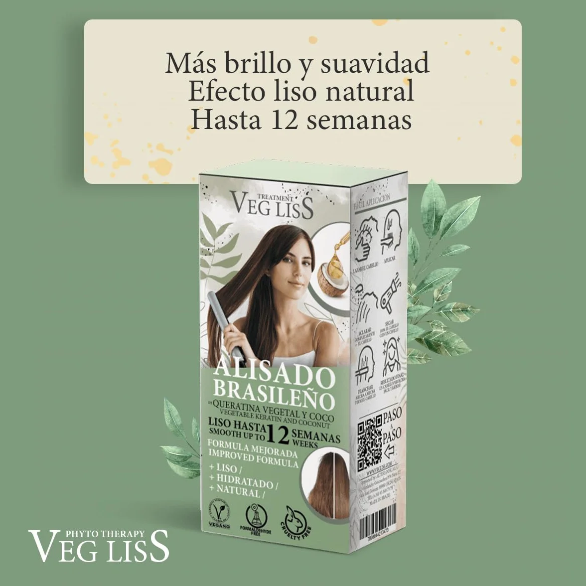 VEGLISS Kit Alisado Brasileño con Queratina Vegetal - Champú 30ml + Tratamiento 120ml - Anti Frizz - Liso 12 Semanas