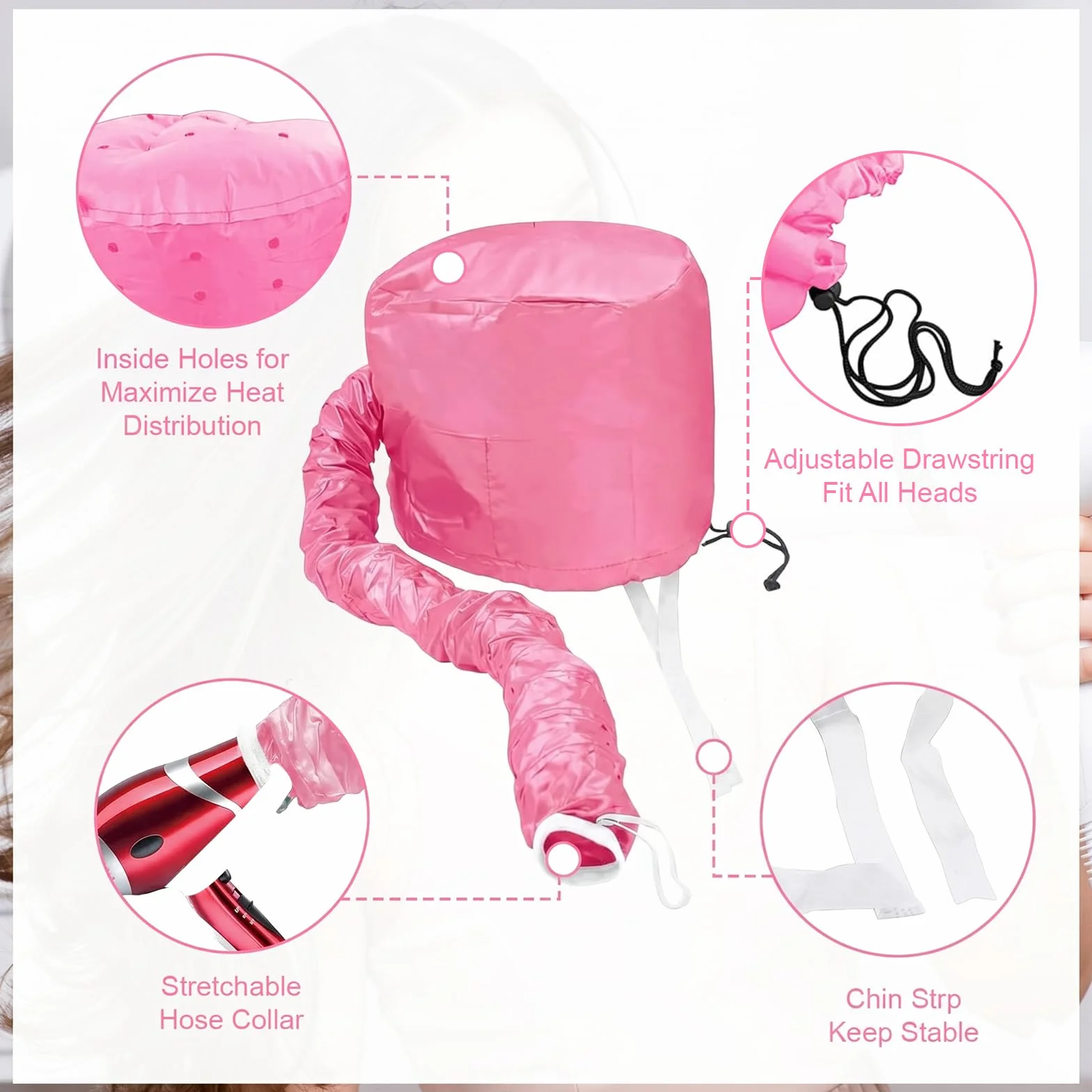 Gorro Secador de Pelo con Cordón Ajustable para Secar y Peinar