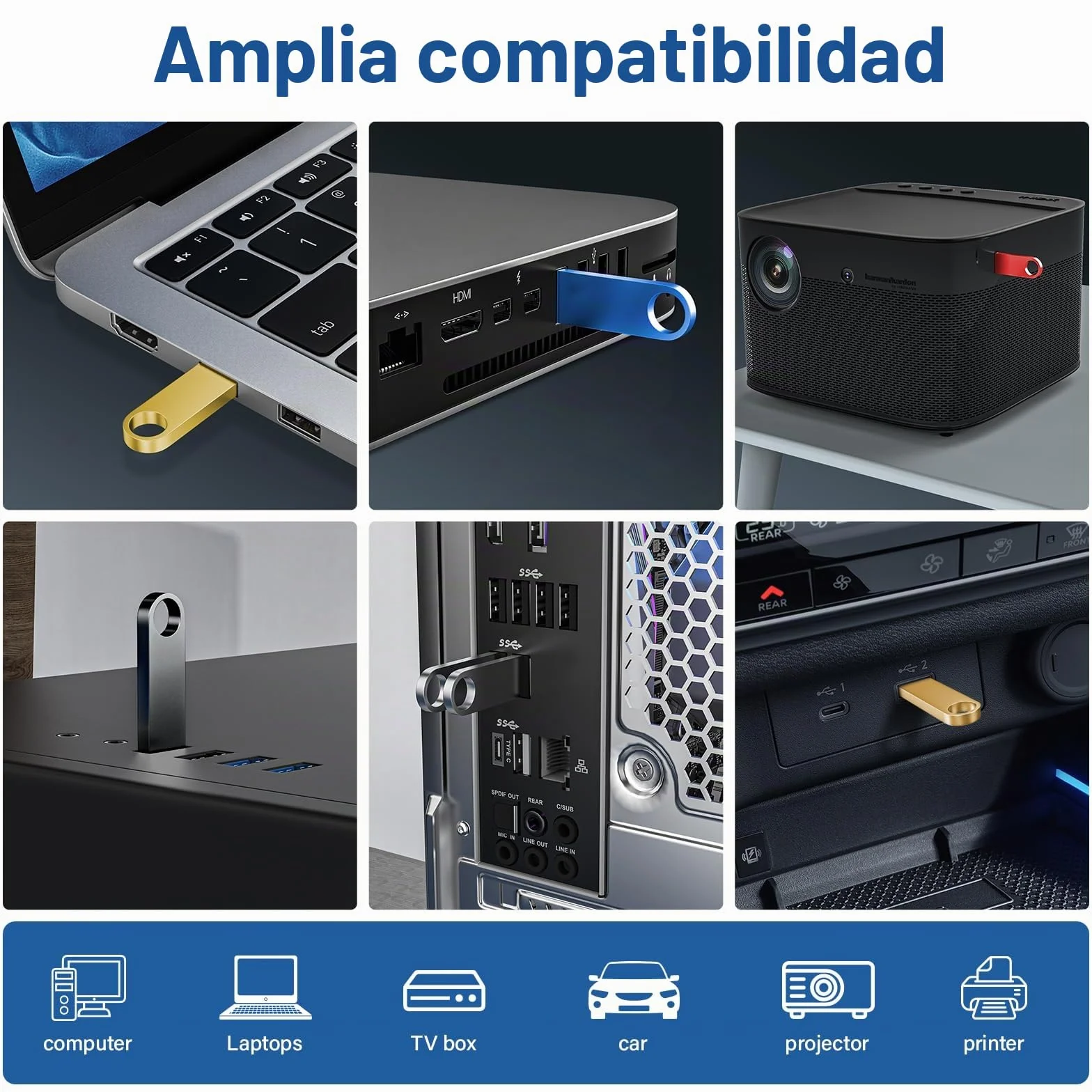 Wooolken Mini USB Pendrive 8GB 5 Piezas Memoria USB Resistente al Agua Metal