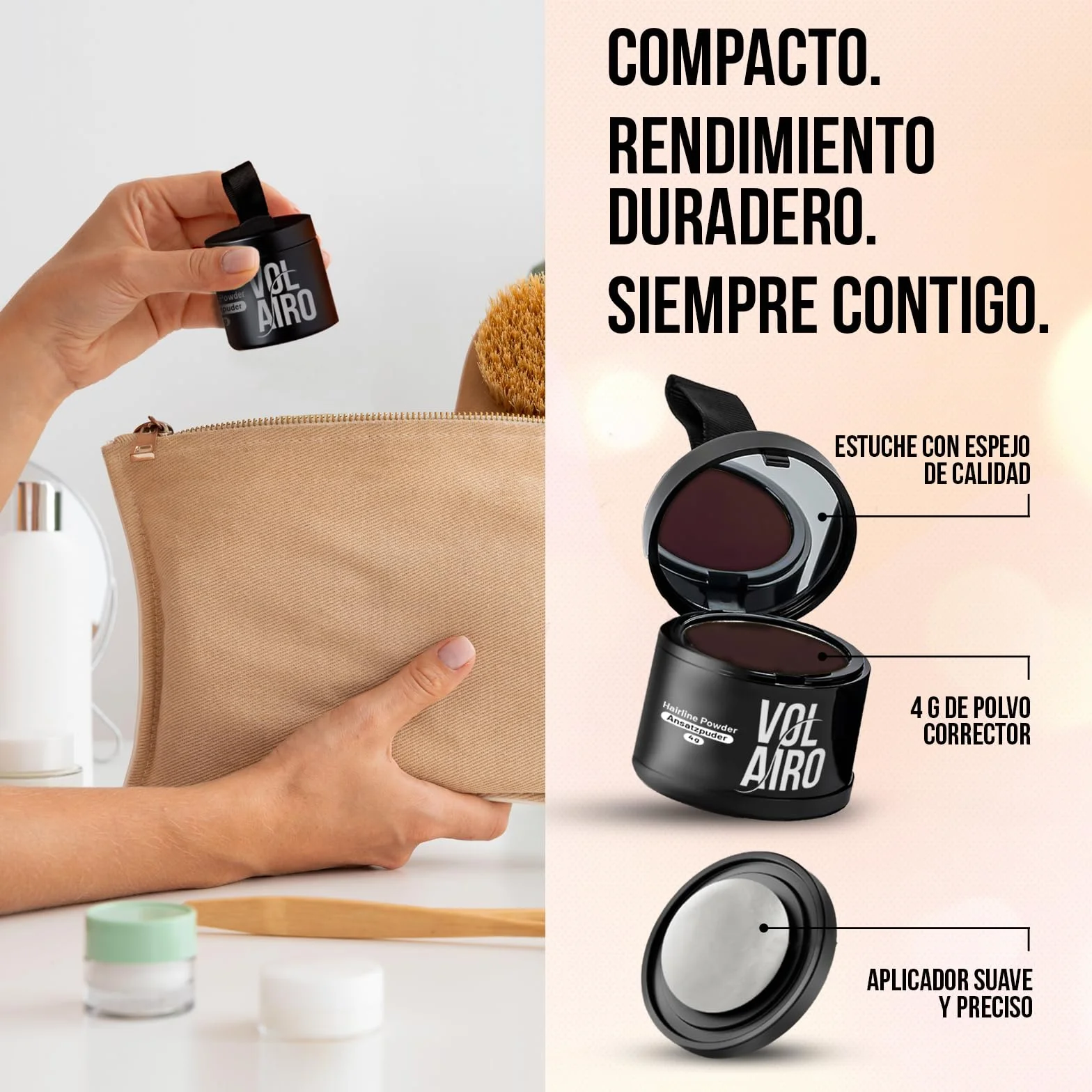 Polvo para raíces negro 4g cubre raíces visibles canas maquillaje resistente al agua