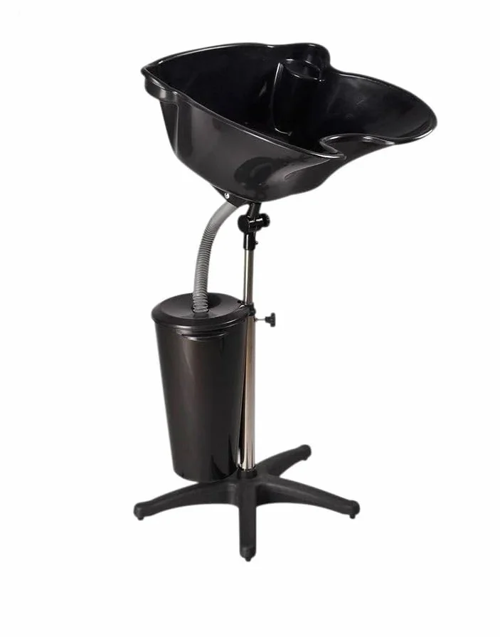 Crisnails Lavacabeza Portátil para Peluquería Lavabo Regulable Basculante Negro Cubo